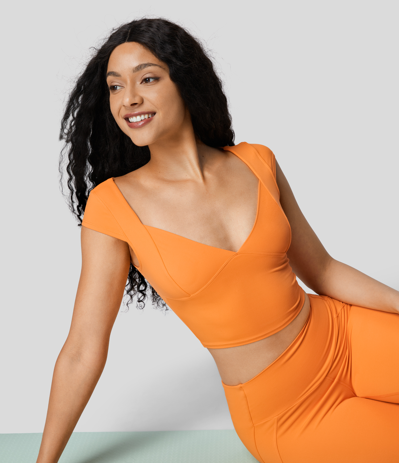 Halara Softlyzeroв„ў Deep V Neck Cap Sleeve Cropped Yoga Sports Top  - Sunshine Orange - L 