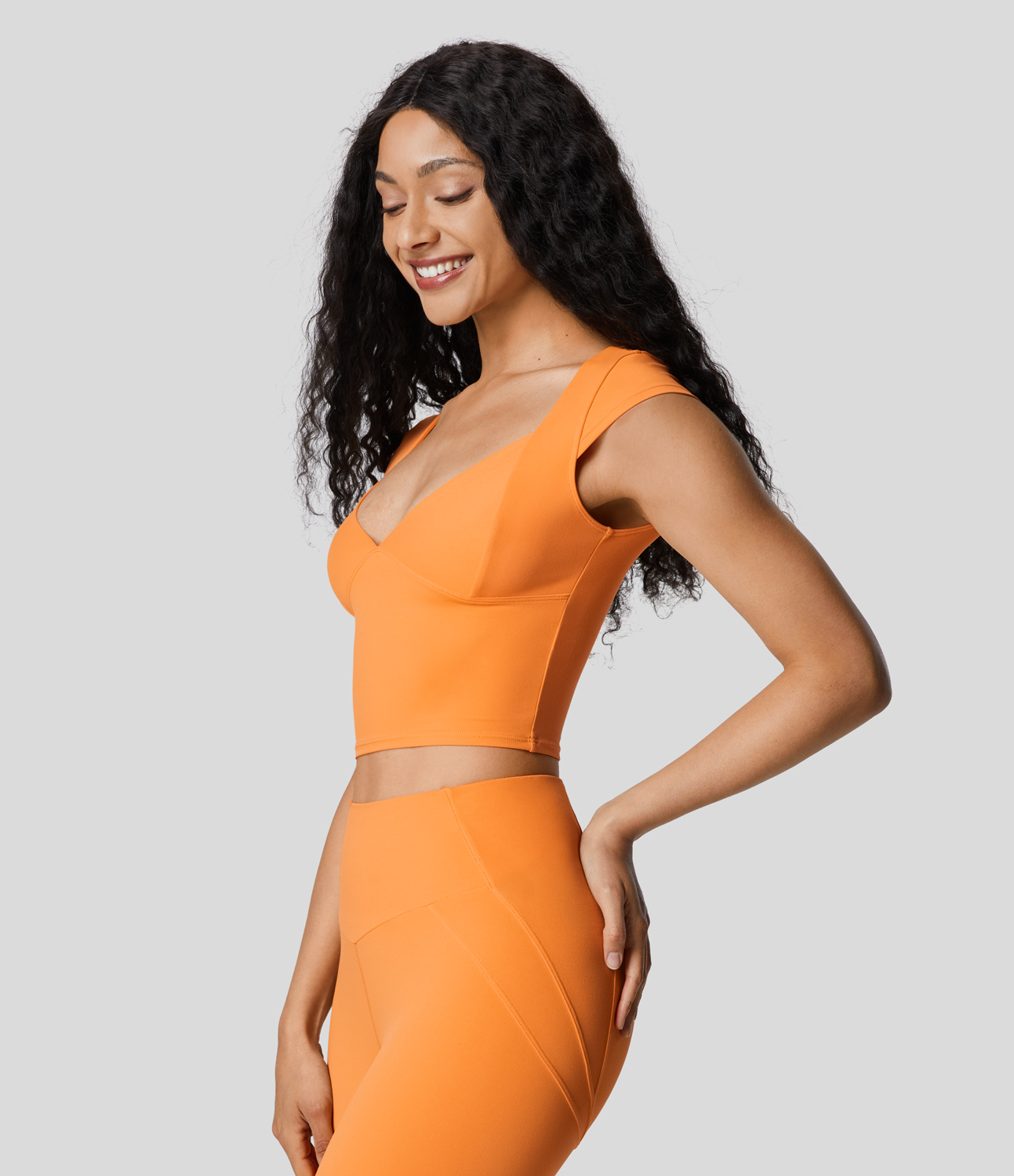 Halara Softlyzeroв„ў Deep V Neck Cap Sleeve Cropped Yoga Sports Top  - Sunshine Orange - L 