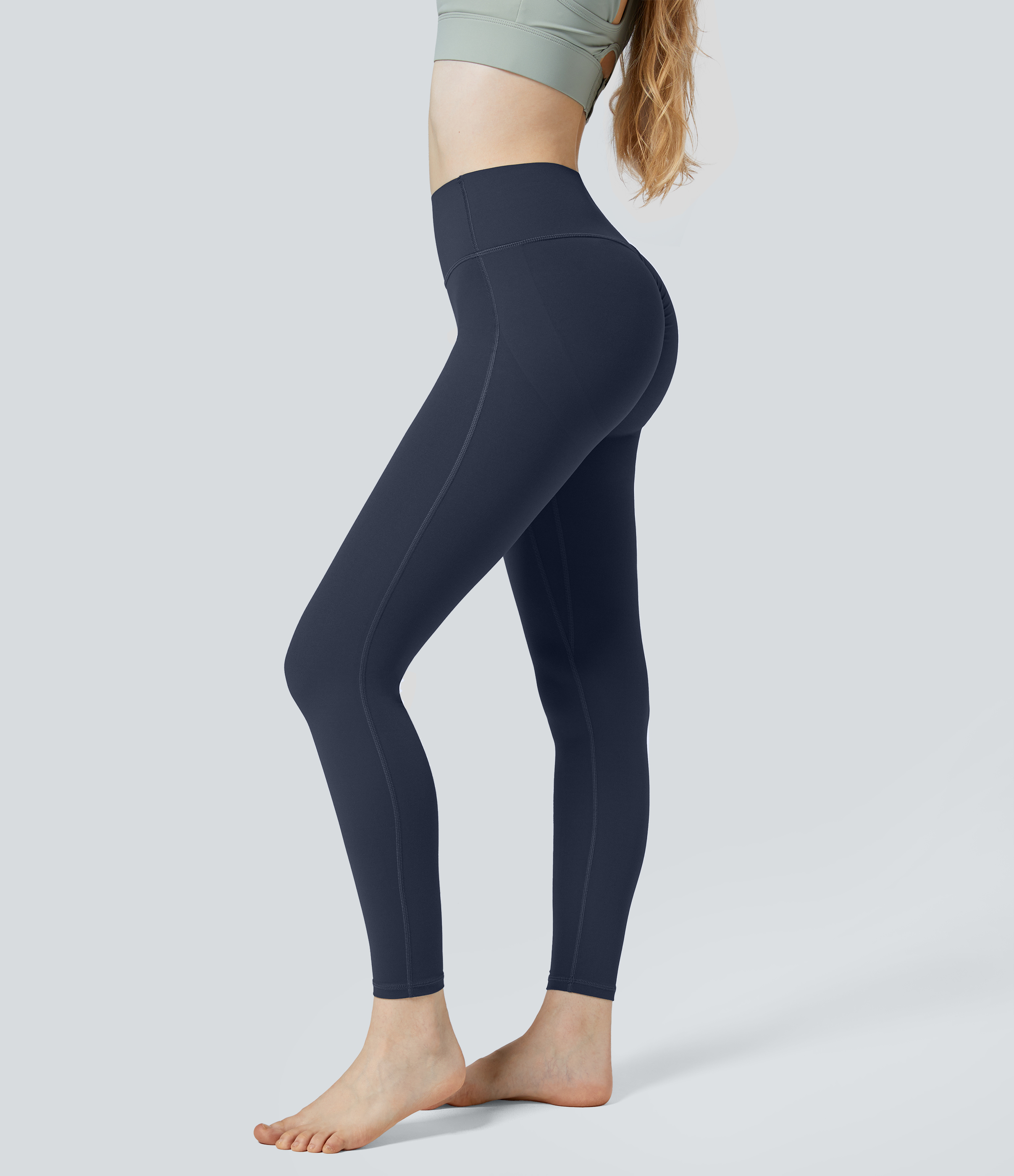Halara UltraSculpt High Waisted Ruched Tummy Control Butt Lifting Yoga 7/8 Leggings  - Mood Indigo - M(7/8) gym leggings 