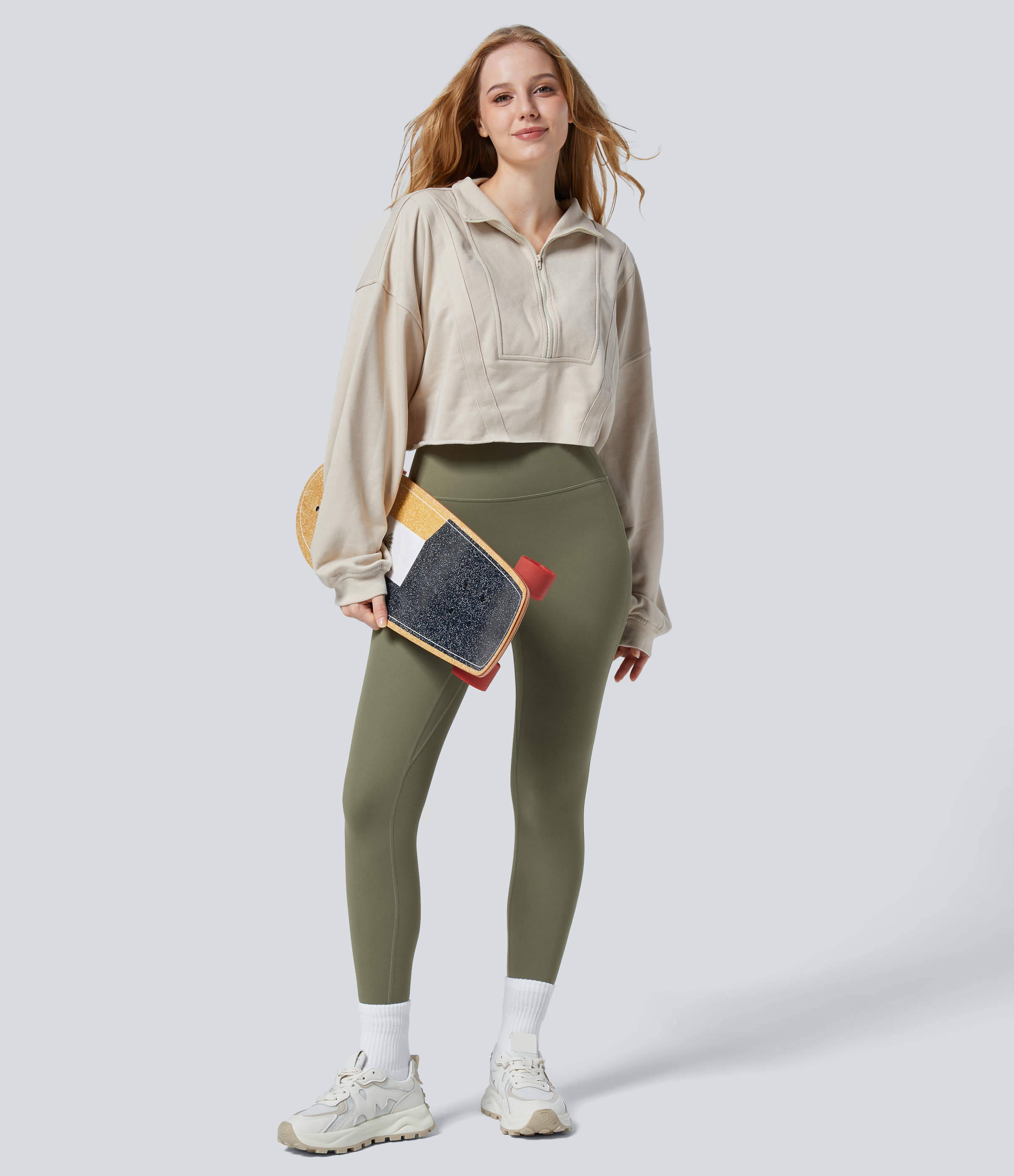 Halara UltraSculptв„ў High Waisted Ruched Tummy Control Butt Lifting Yoga 7/8 Leggings  - Grass Grey Green - XL(7/8) gym leggings 