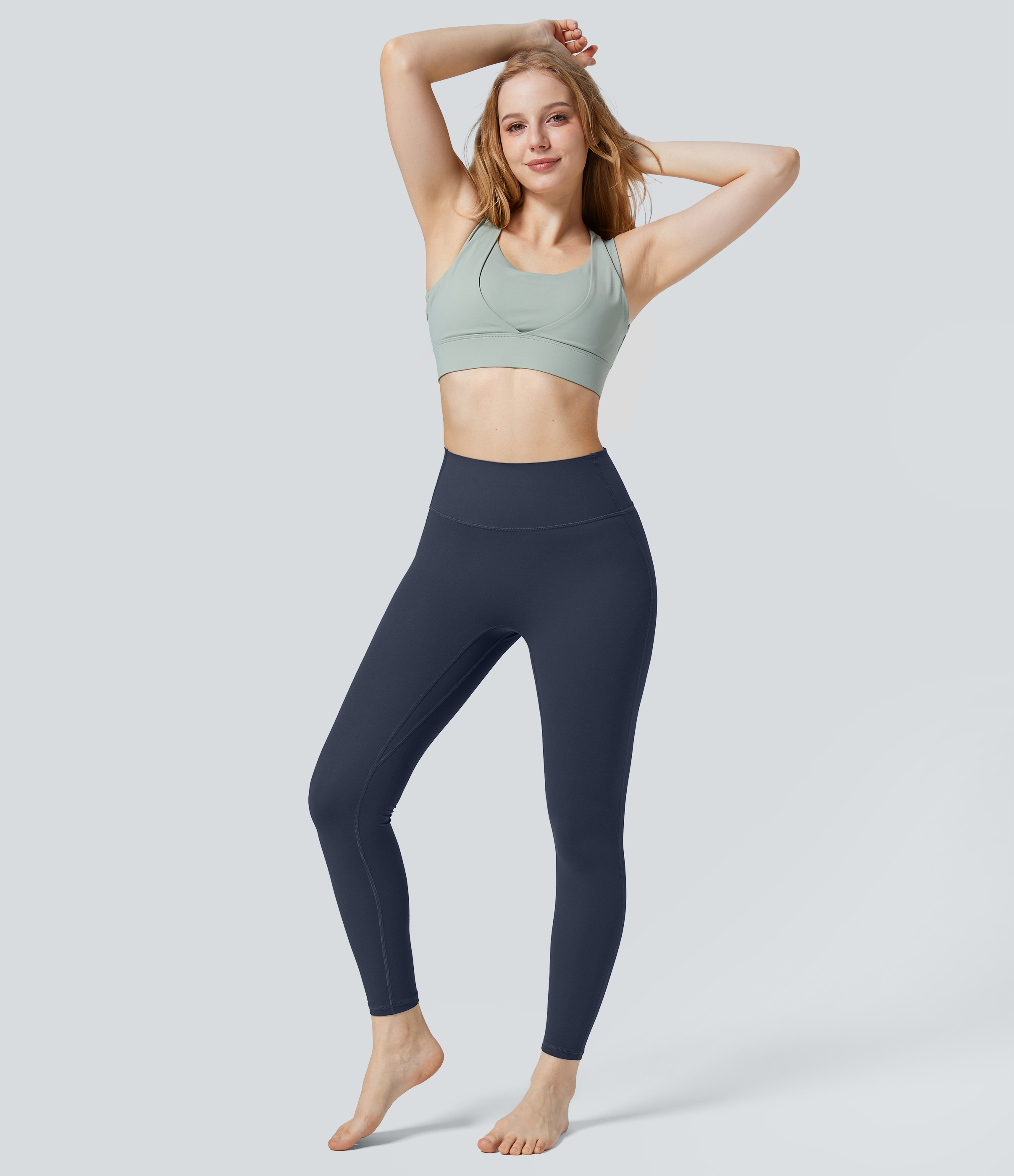 Halara UltraSculpt High Waisted Ruched Tummy Control Butt Lifting Yoga 7/8 Leggings  - Mood Indigo - M(7/8) gym leggings 
