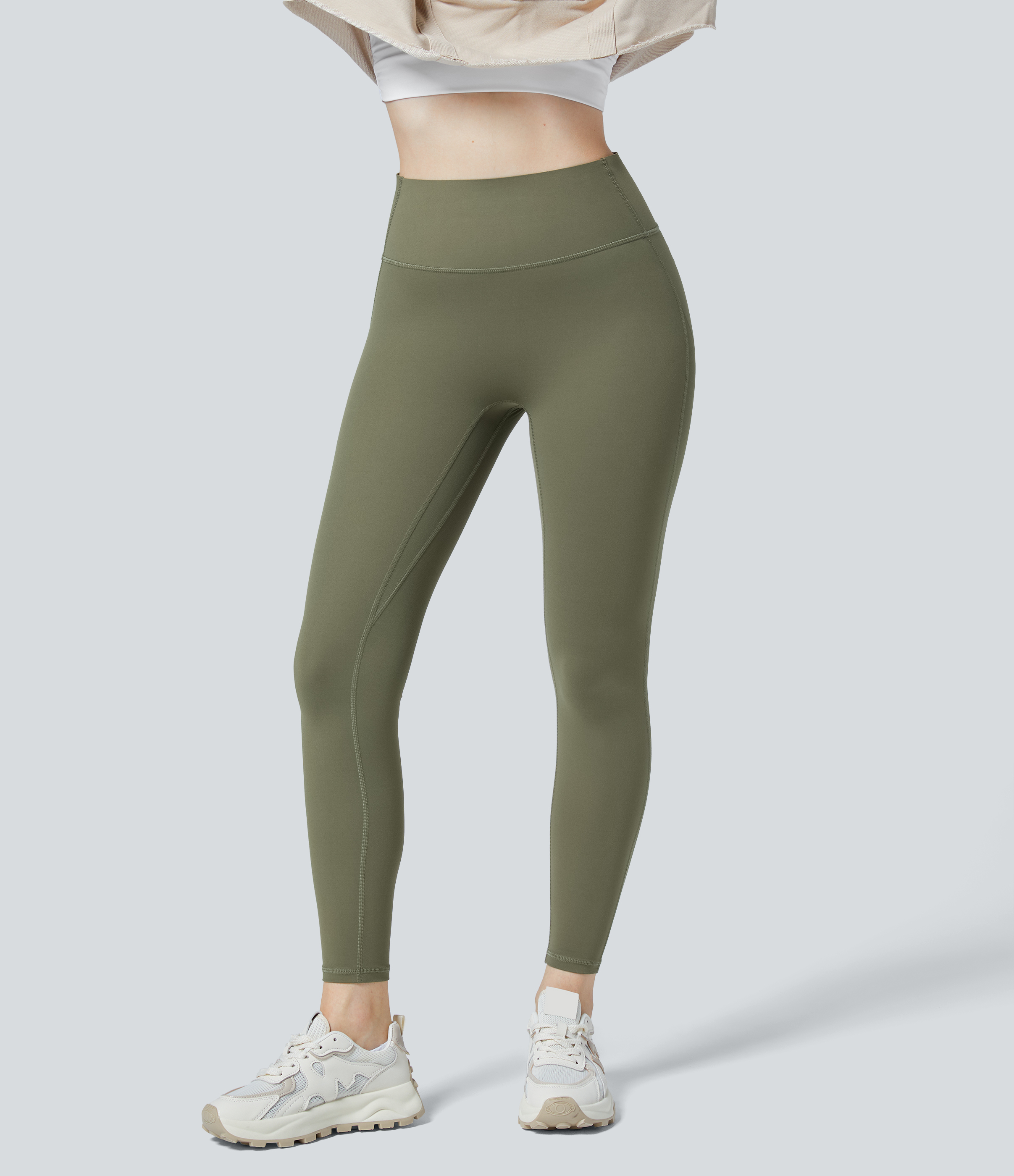 Halara UltraSculptв„ў High Waisted Ruched Tummy Control Butt Lifting Yoga 7/8 Leggings  - Grass Grey Green - XL(7/8) gym leggings 