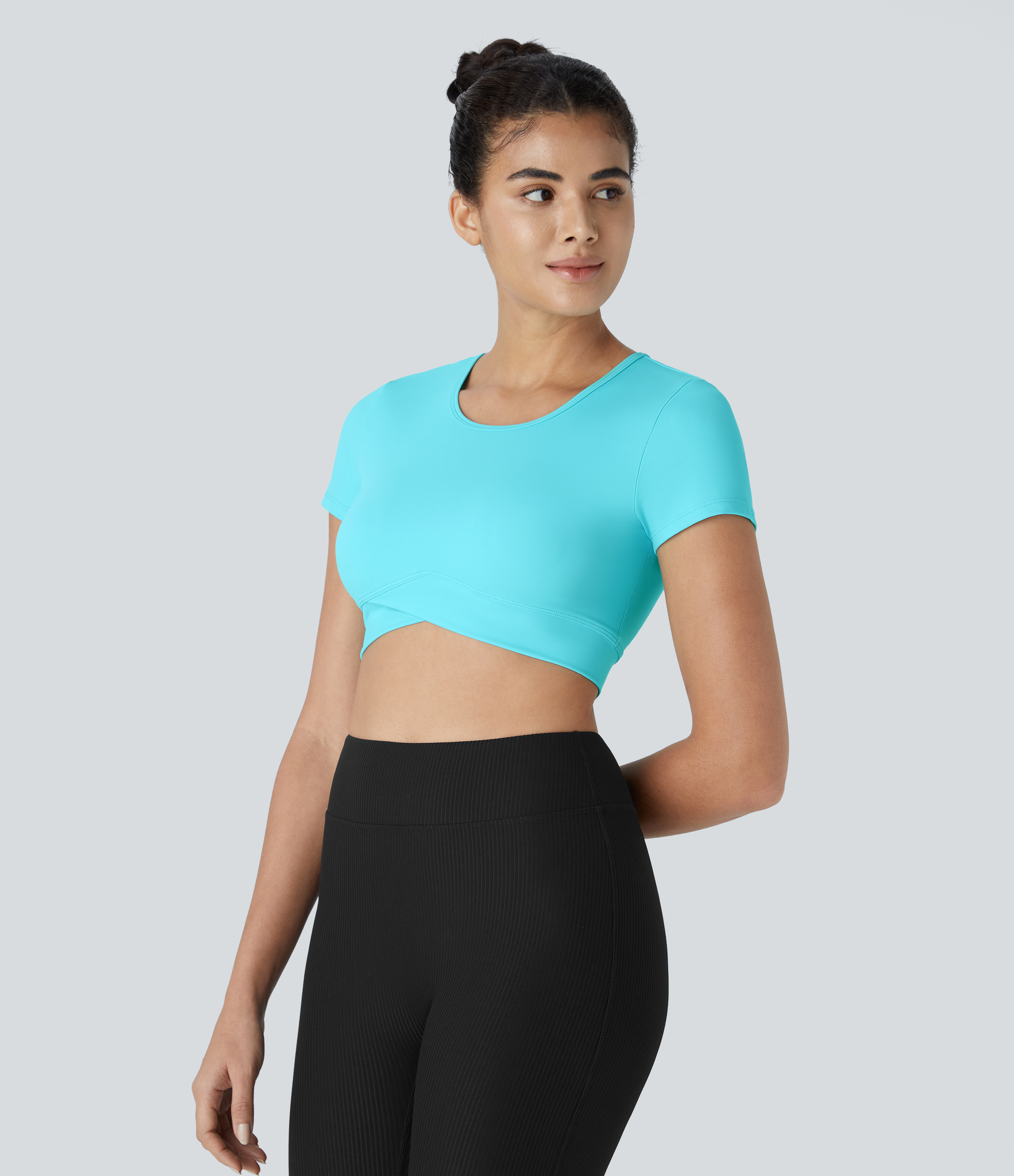 Halara Softlyzeroв„ў Plush Crossover Hem Cropped Sports Top  - Baroque Blue - XS 