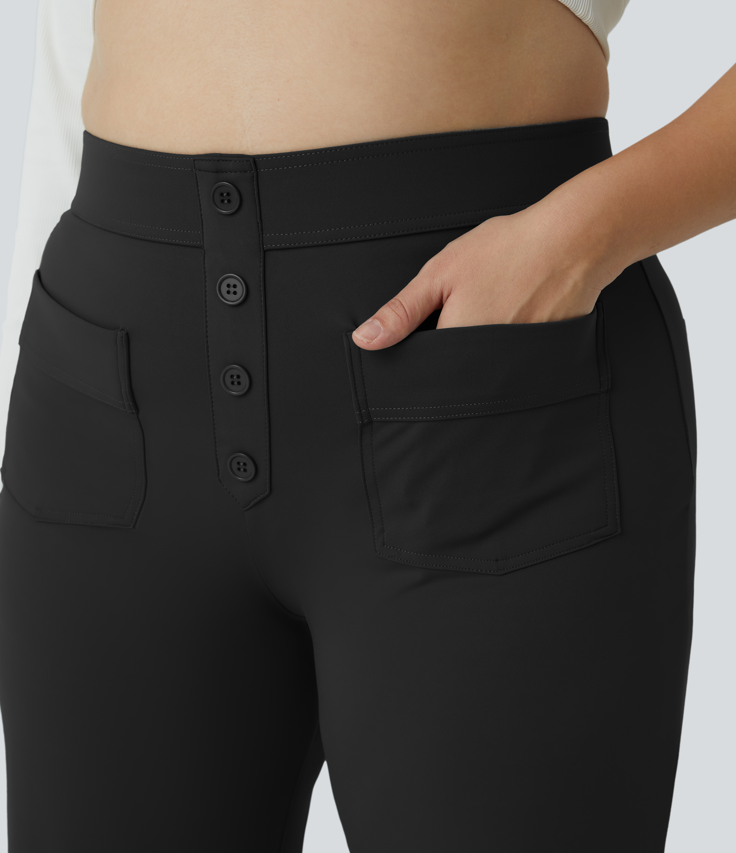 Halara High Waisted Button Multiple Pockets Straight Leg Casual Plus Size Pants  - Black - 3X 