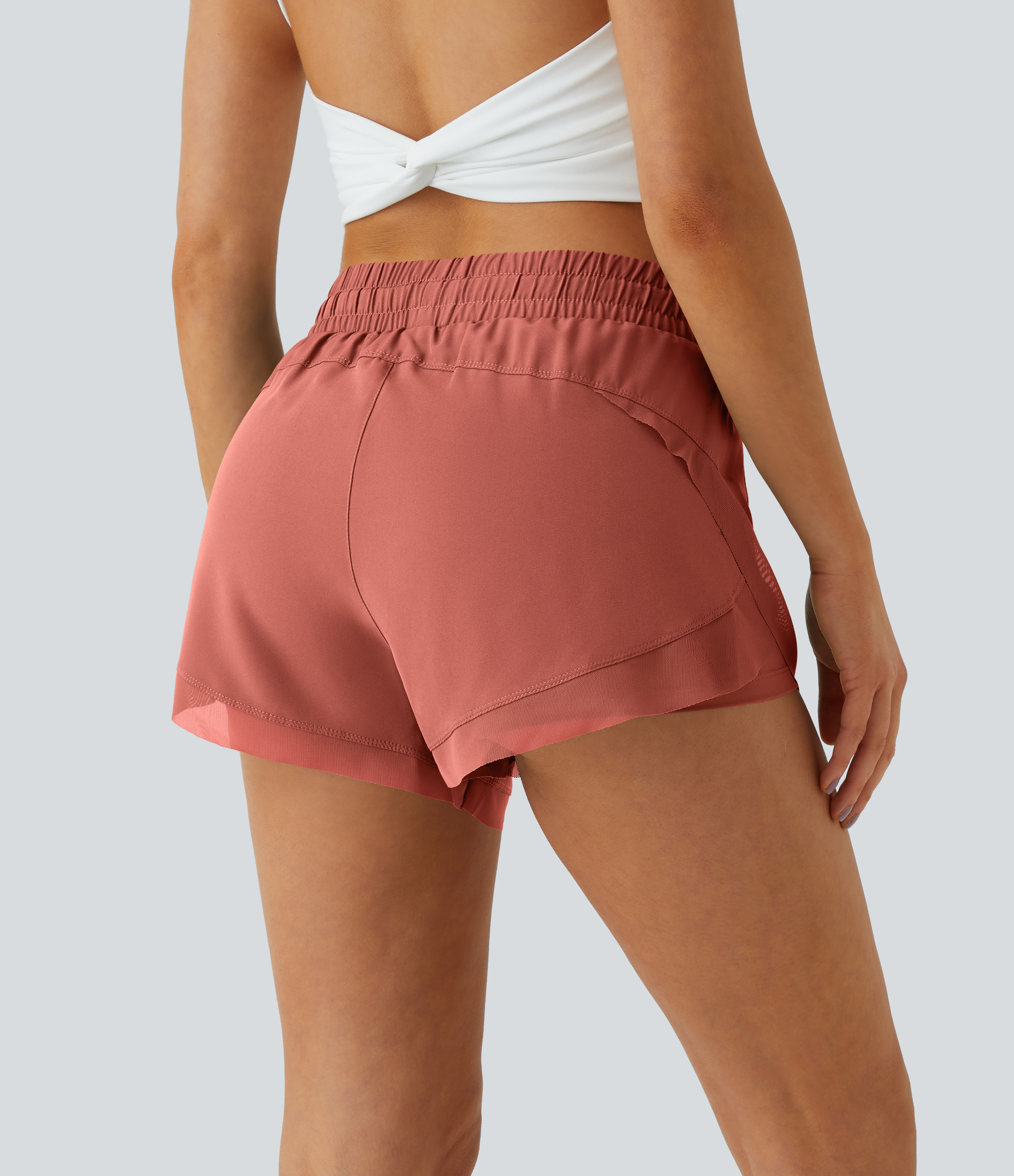 Halara Drawstring Contrast Flowy Mesh 2-in-1 Shorts Gym Short - Hot Sauce - XL booty shorts compression shorts yoga shorts 