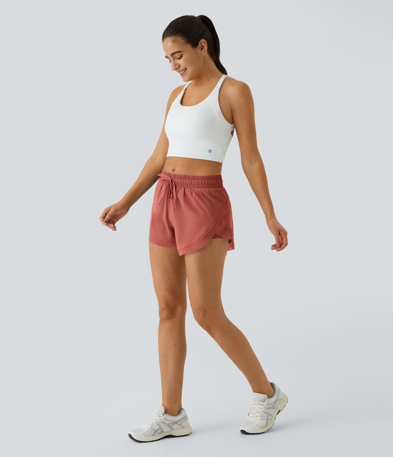 Halara Drawstring Contrast Flowy Mesh 2-in-1 Shorts Gym Short - Hot Sauce - XL booty shorts compression shorts yoga shorts 