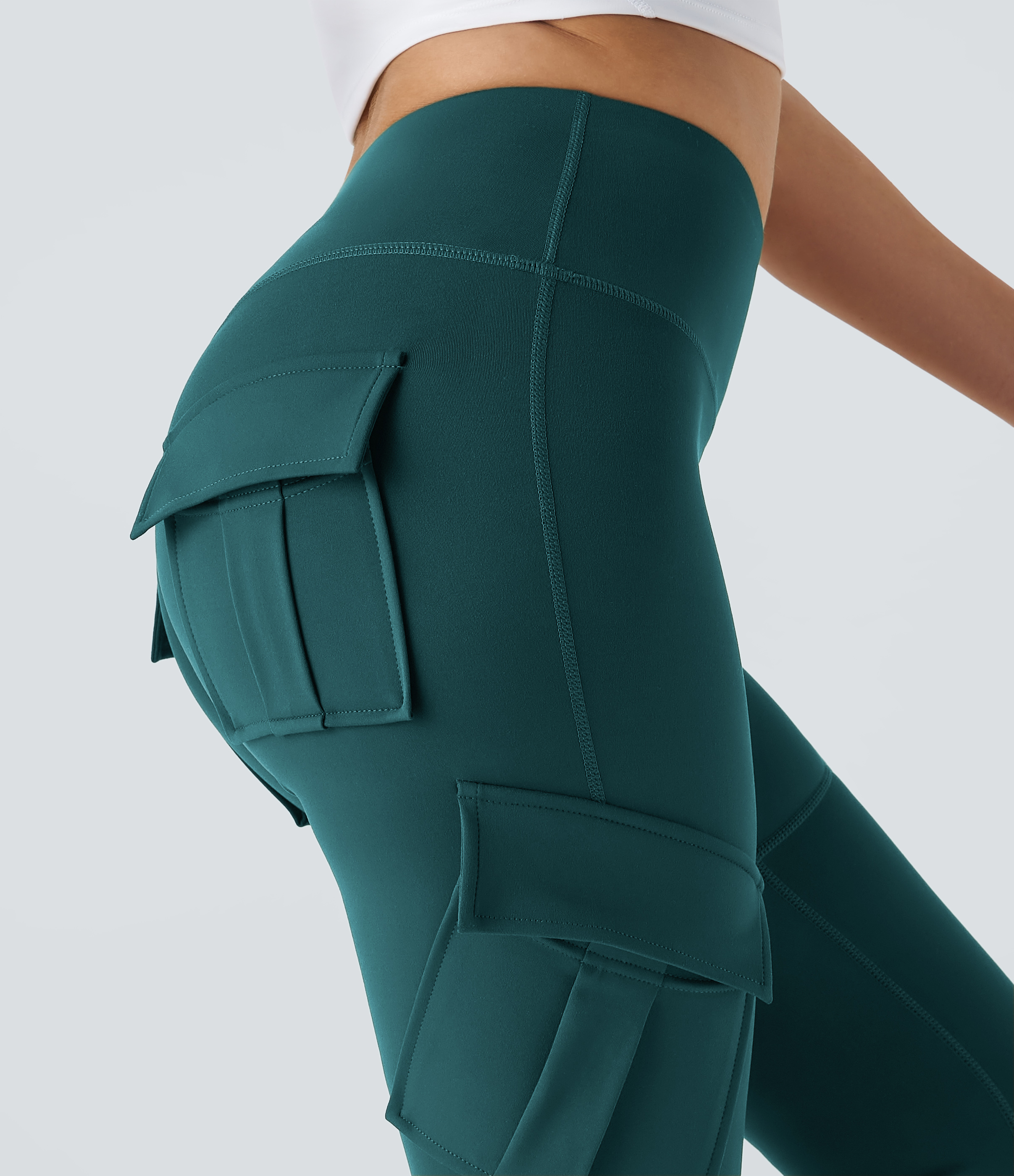 Halara High Waisted Cargo Pocket Skinny Yoga Leggings  - Atlantic Deep - L(full_length) gym leggings leggings with pockets 