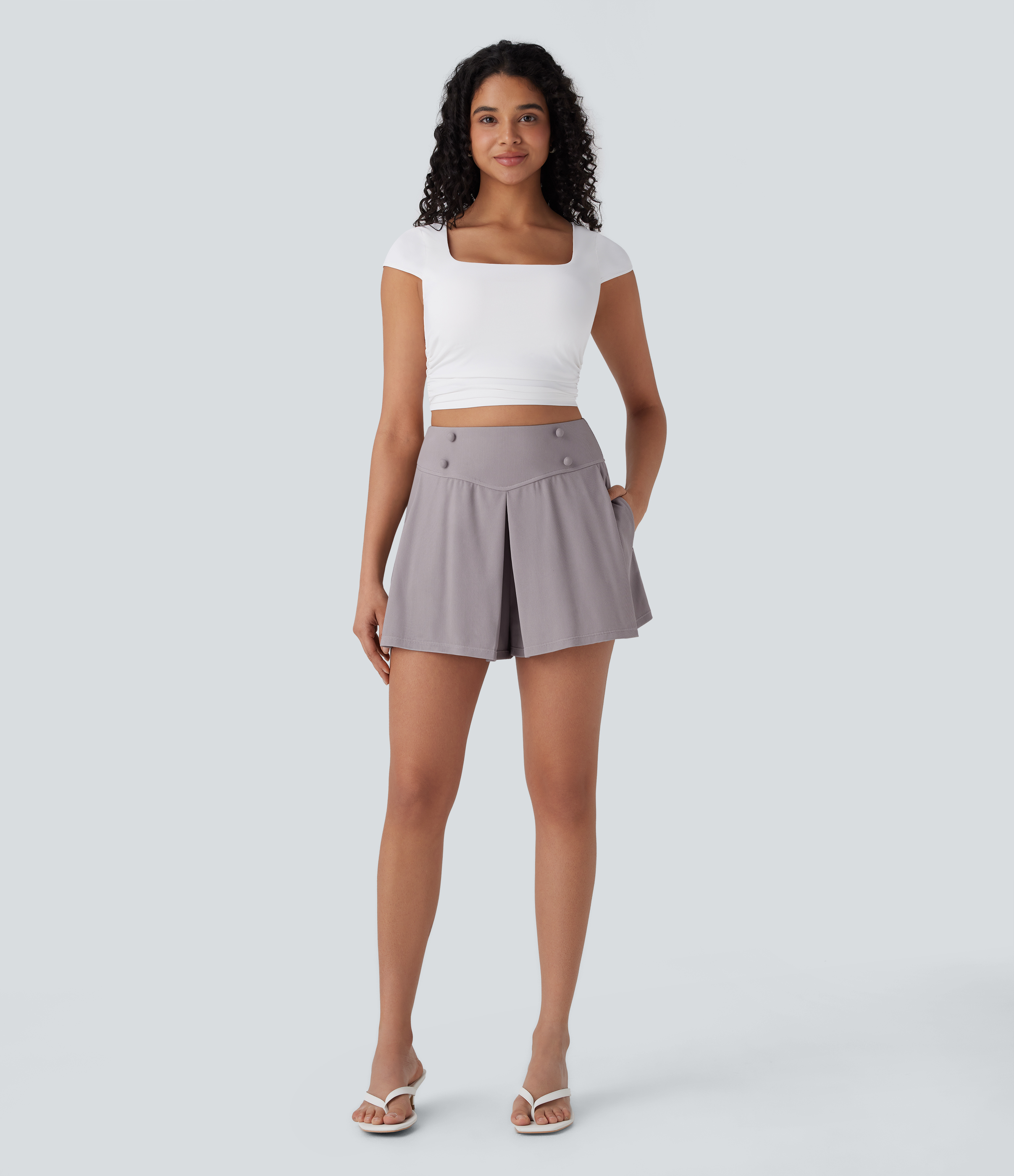 Halara High Waisted Side Pocket Micro Waffle Casual Shorts 2.5``  - Satellite - S booty shorts compression shorts yoga shorts 