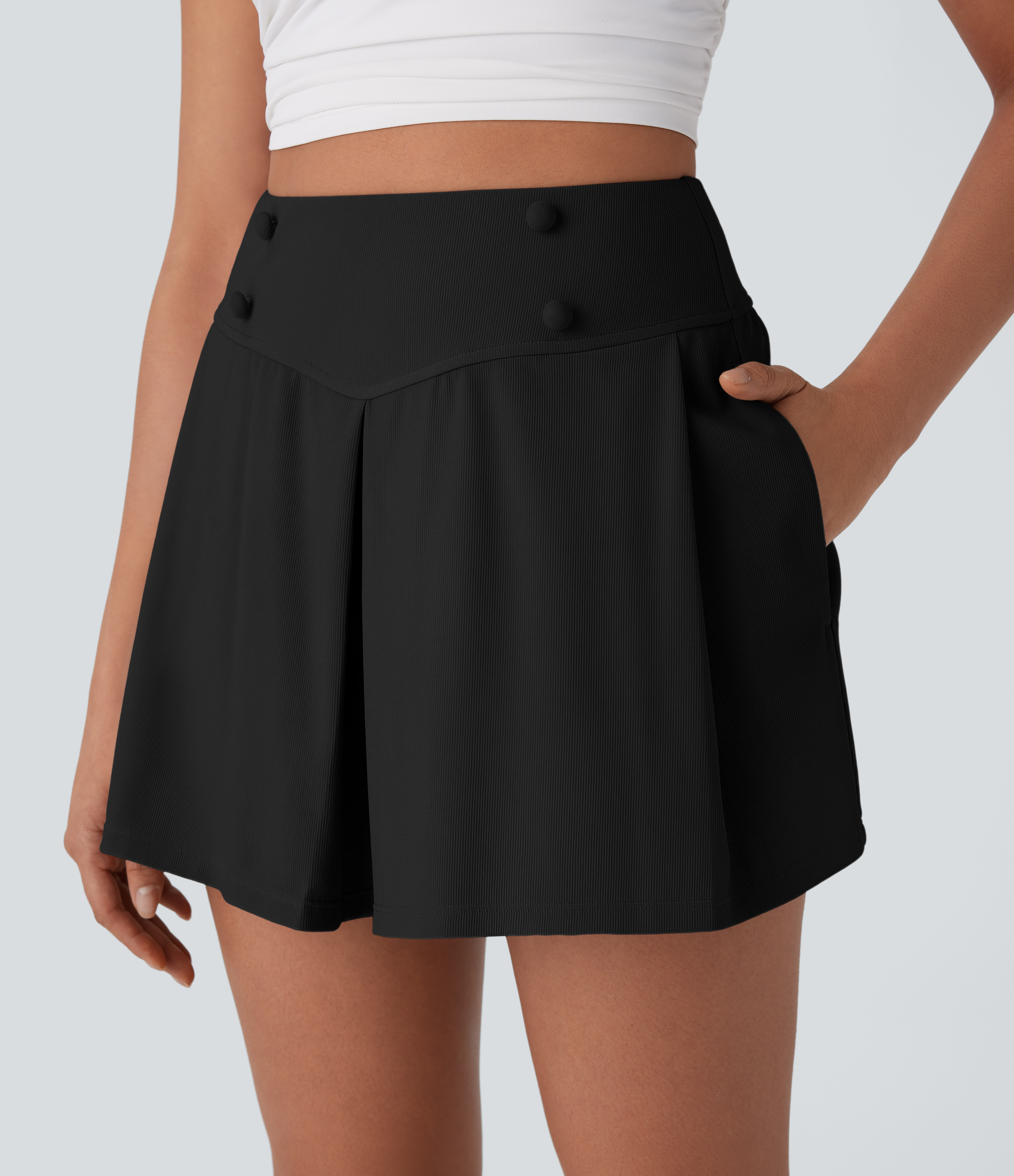 Halara High Waisted Side Pocket Micro Waffle Casual Shorts 2.5``  - Black - L booty shorts compression shorts yoga shorts 