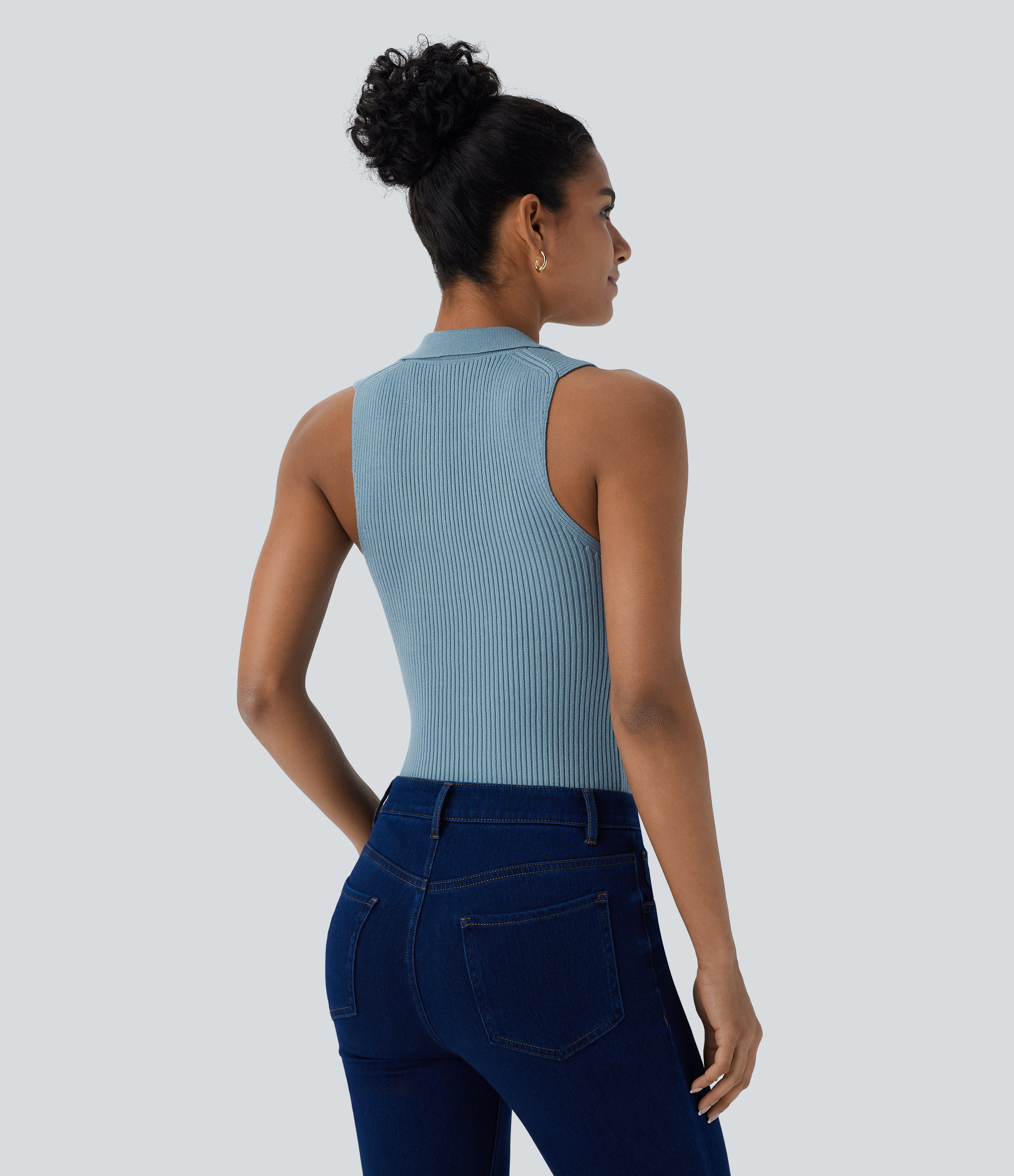 Halara Collared V Neck Sleeveless Casual Sweater  - Forget-Me-Not - XS 