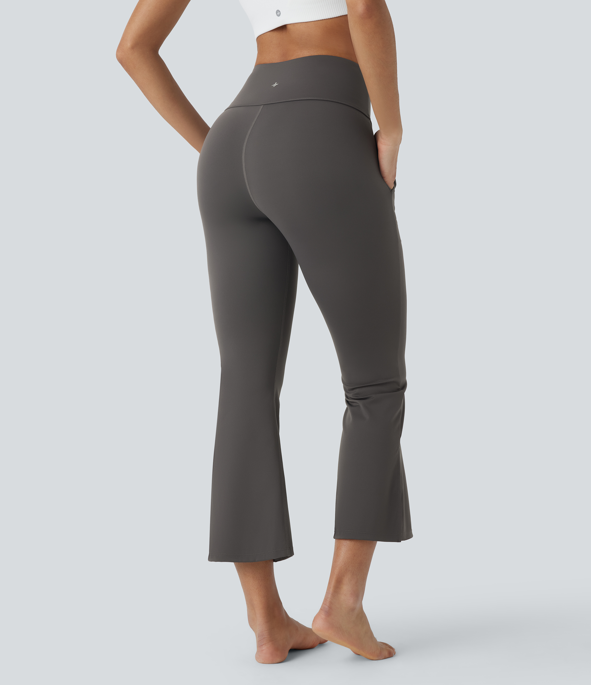 Halara High Waisted Side Pocket Split Capri Yoga Slight Flare Leggings  - Dark Grey - S(regular) gym leggings leggings with pockets 
