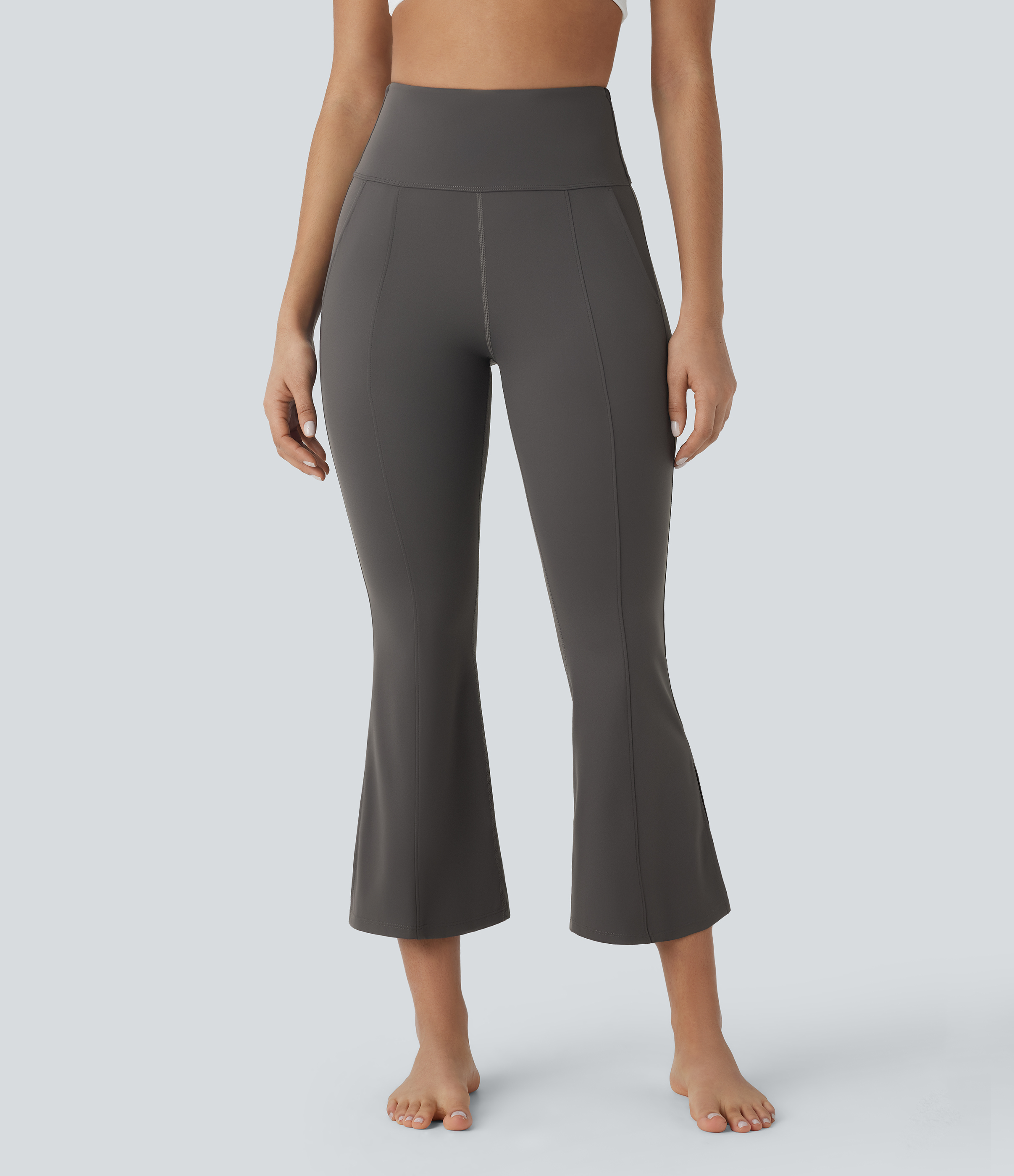 Halara High Waisted Side Pocket Split Capri Yoga Slight Flare Leggings  - Dark Grey - S(regular) gym leggings leggings with pockets 