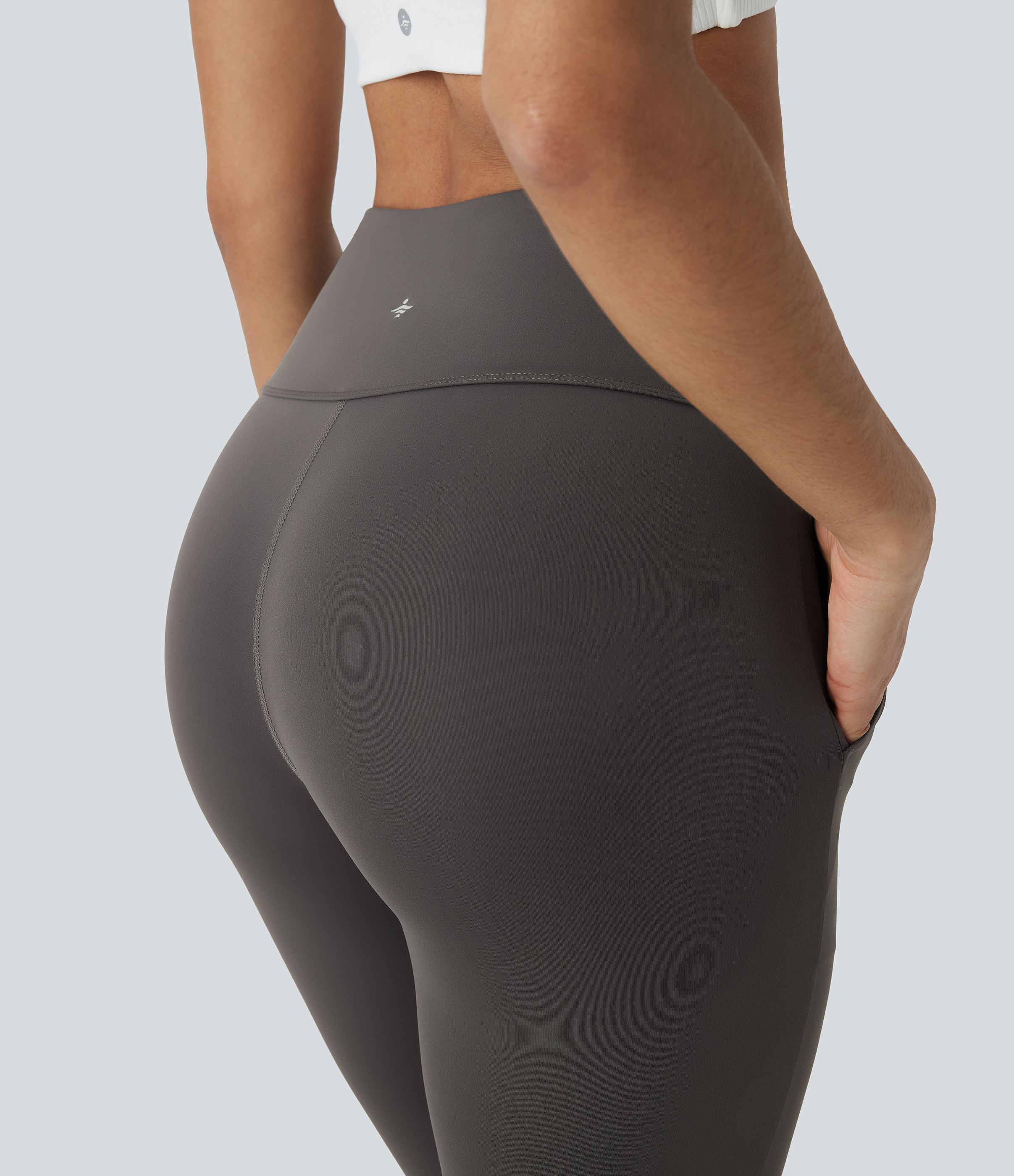 Halara High Waisted Side Pocket Split Capri Yoga Slight Flare Leggings  - Dark Grey - S(regular) gym leggings leggings with pockets 