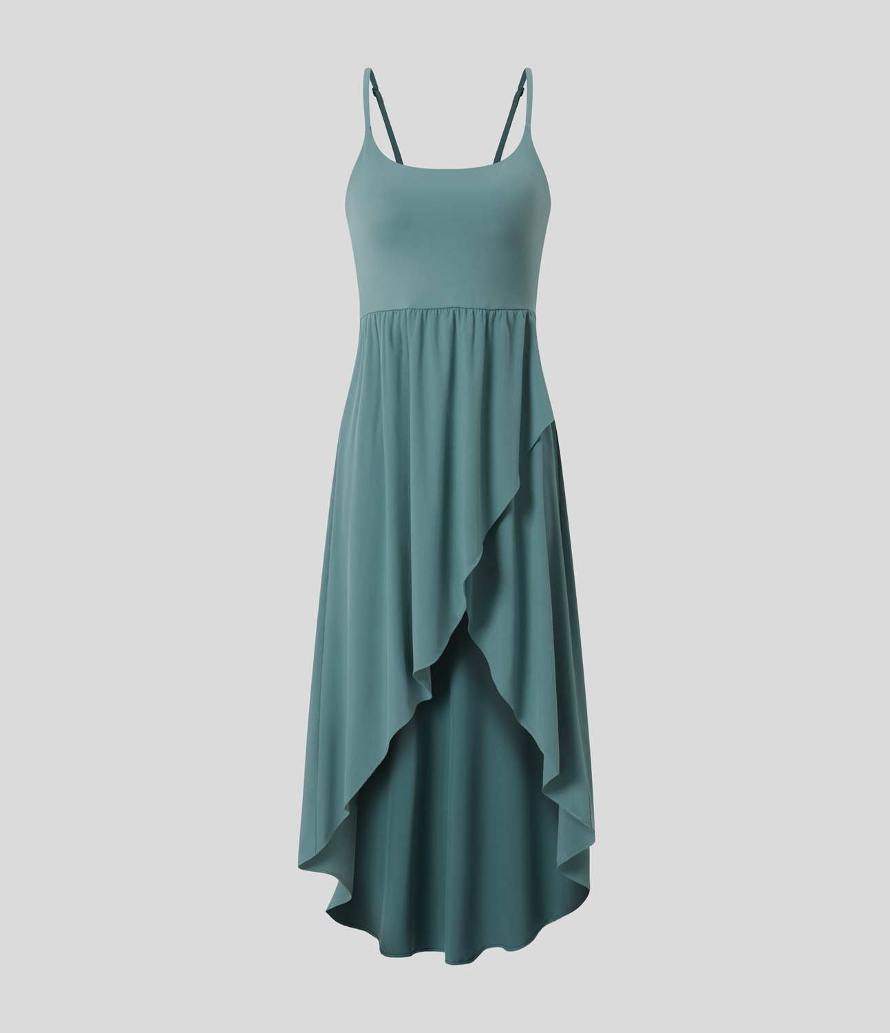 Halara Breezefulв„ў Backless Asymmetric Crossover Hem 2-Piece Side Pocket Flowy Midi Quick Dry Casual Dress Casual Dress - Mineral Blue - XL 