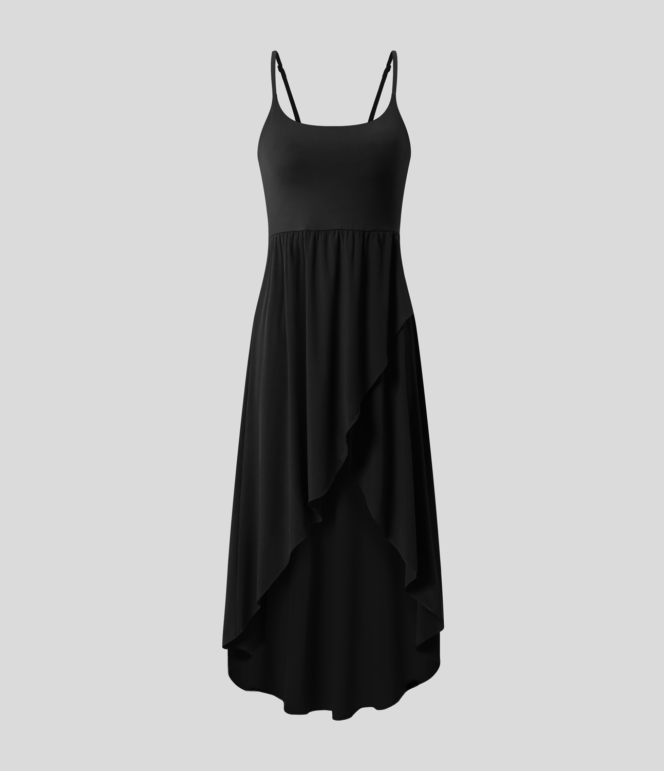 Halara Breezefulв„ў Backless Asymmetric Crossover Hem 2-Piece Side Pocket Flowy Midi Quick Dry Casual Dress Casual Dress - Black - S slip dress 