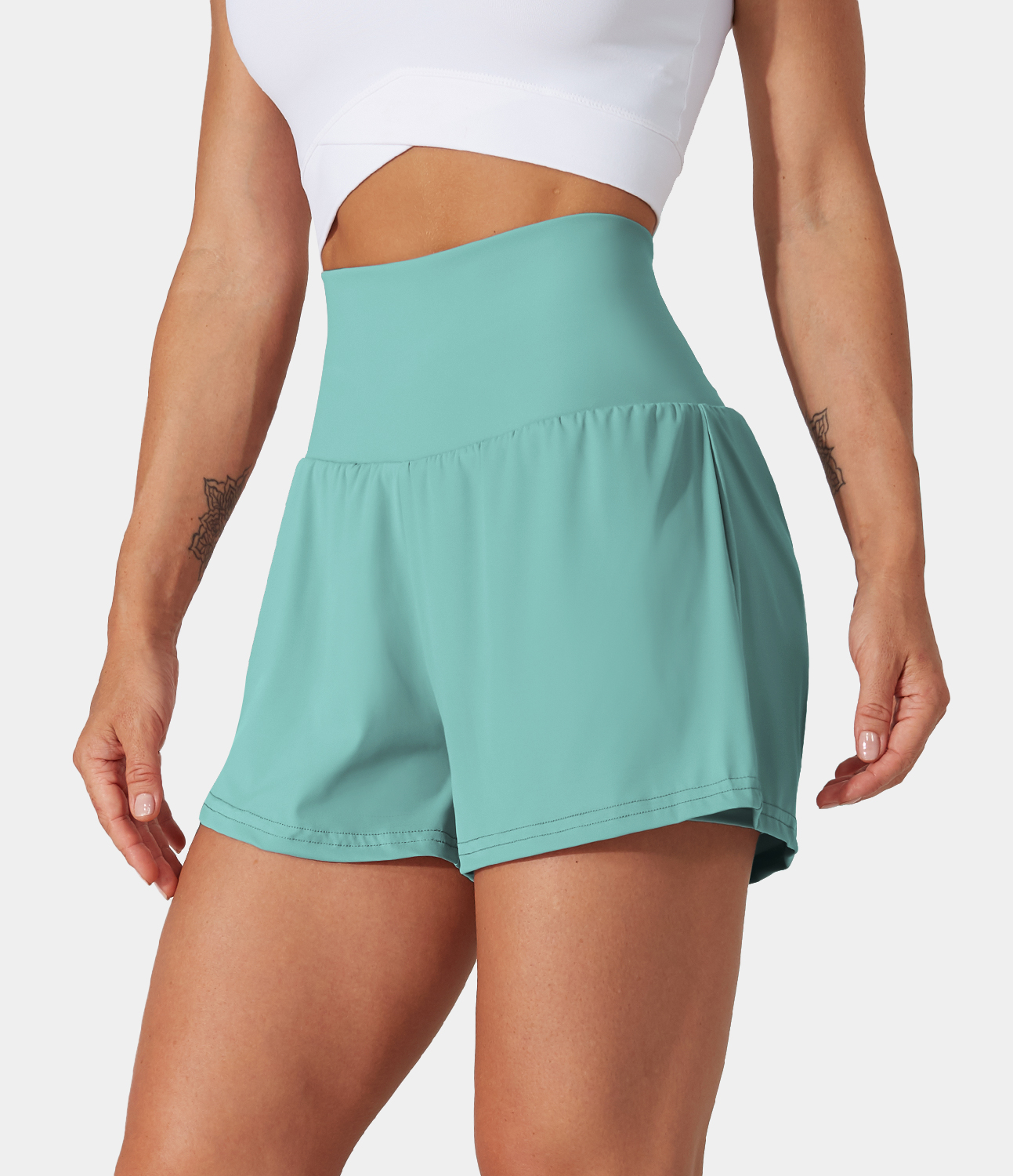 

Halara Super High Waisted Back Pocket & Side Hidden Pocket 2-in-1 Yoga Shorts 2.5" Gym Short - Ocean Wave -  booty shorts