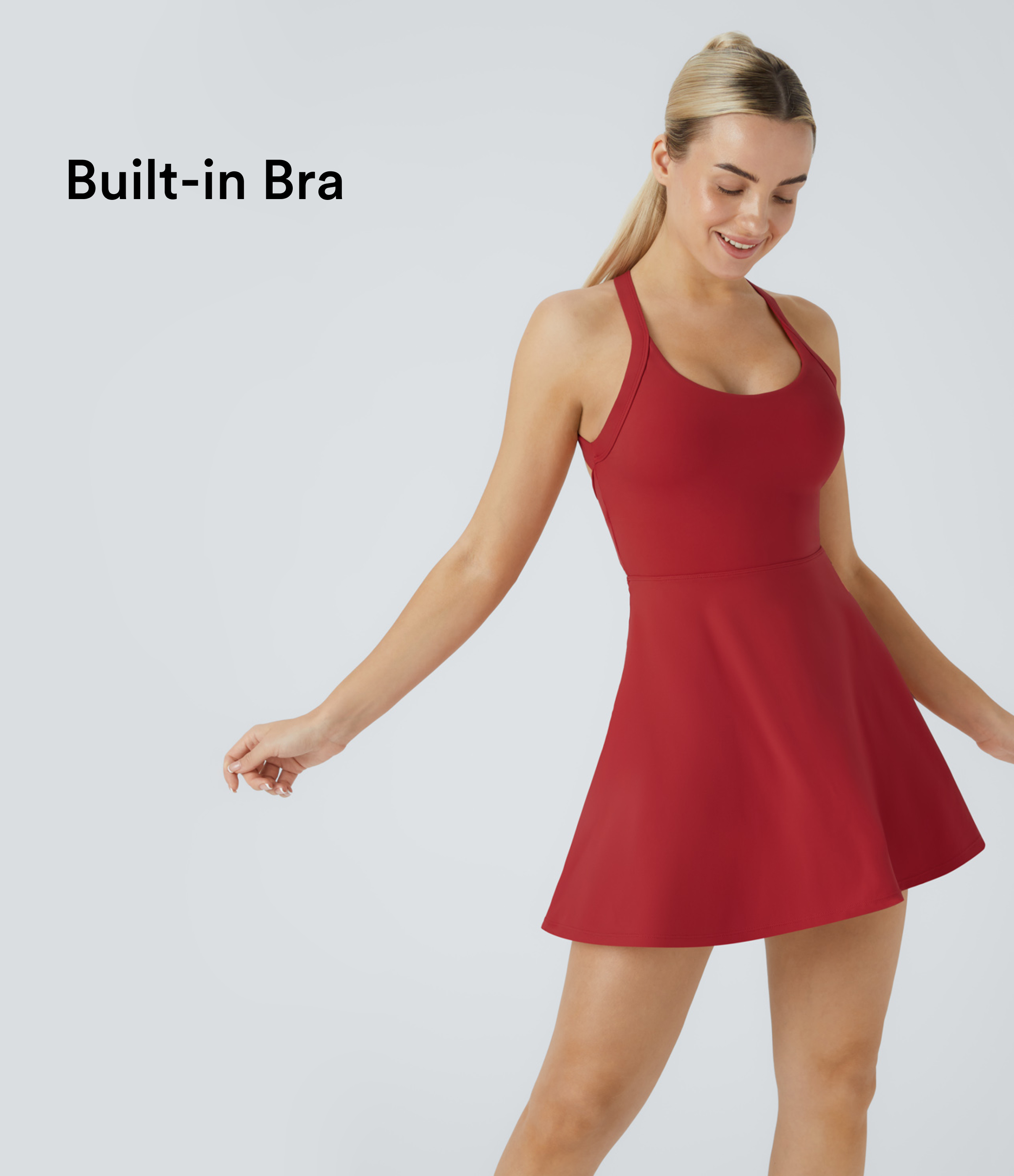 Halara Backless Cut Out Twisted Side Pocket 2-in-1 Barre Ballet Dance Dress Workout Dress - Salsa - XS 