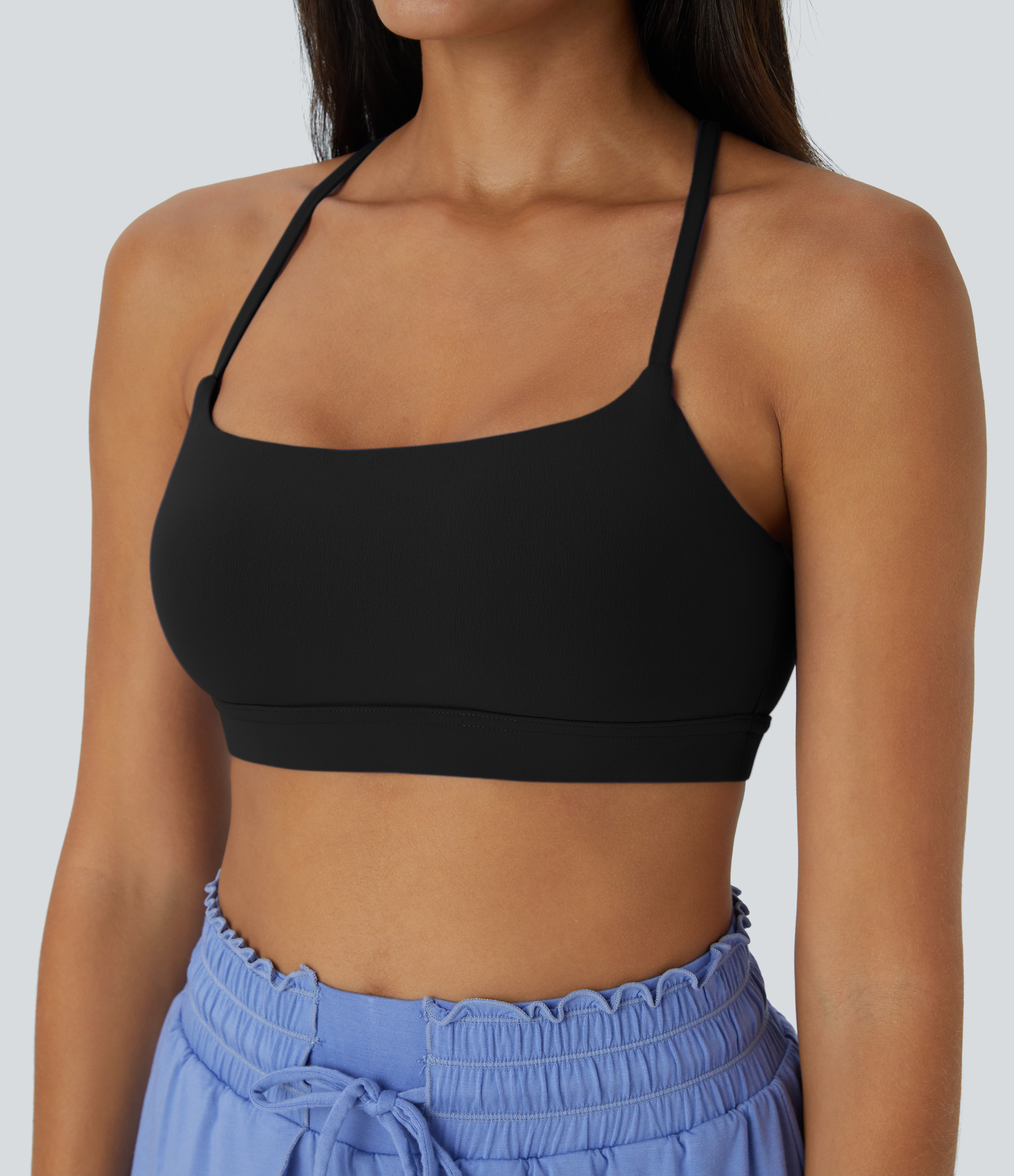 Halara Softlyzeroв„ў Low Support Spaghetti Strap Backless Crisscross Cut Out Yoga Sports Bra  - Black - S push up bra strapless bra 
