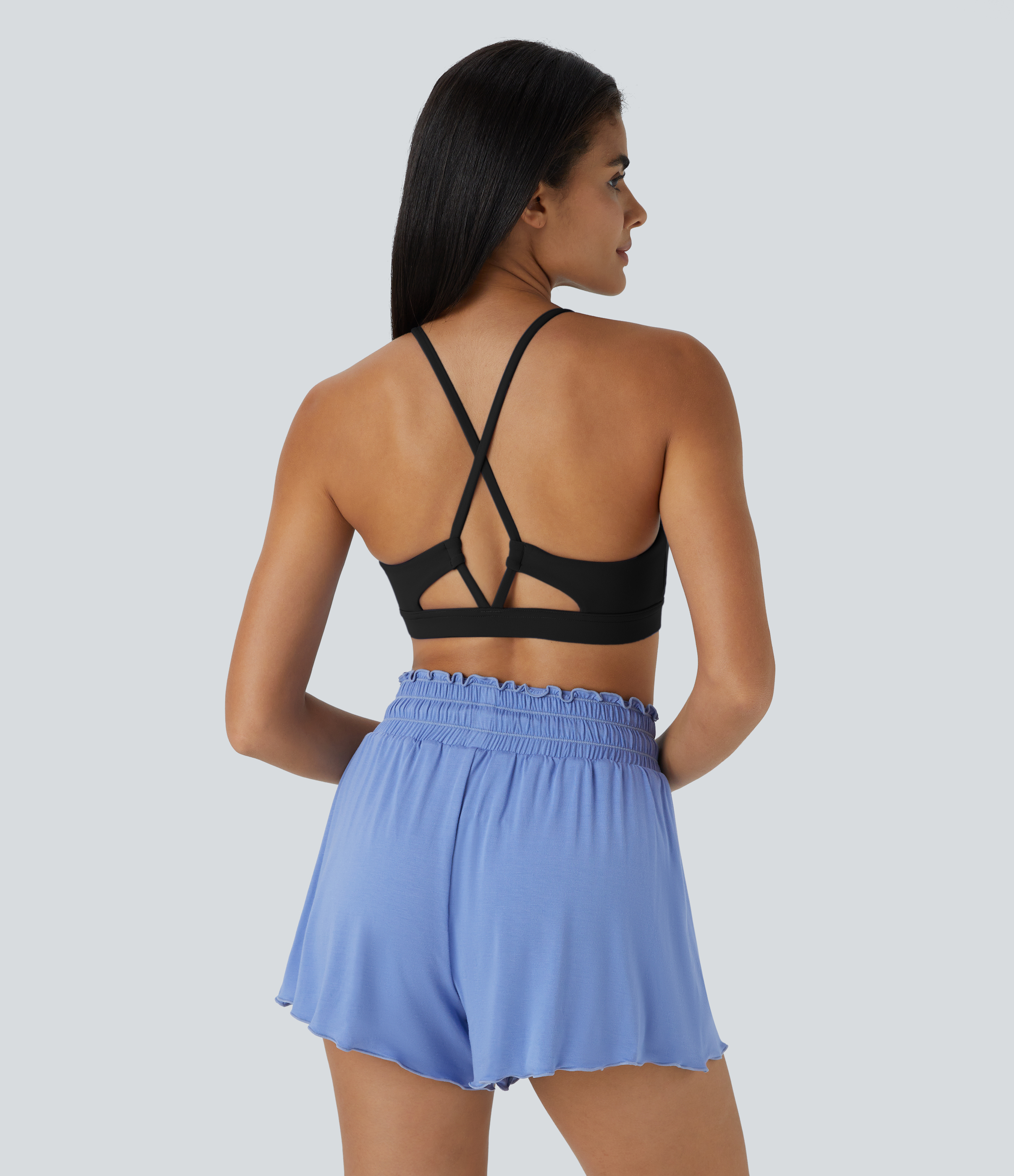 Halara Softlyzeroв„ў Low Support Spaghetti Strap Backless Crisscross Cut Out Yoga Sports Bra  - Black - S push up bra strapless bra 