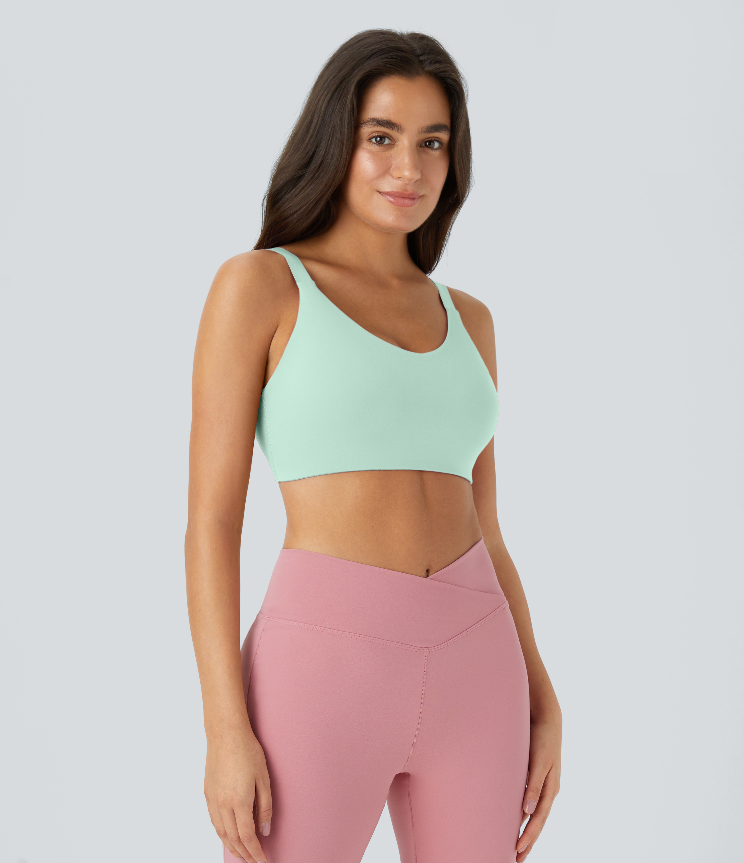 Halara Low Support Adjustable Strap Cut Out Yoga Sports Bra  - Seafoam - S push up bra strapless bra backless bra sticky bra wireless bra 