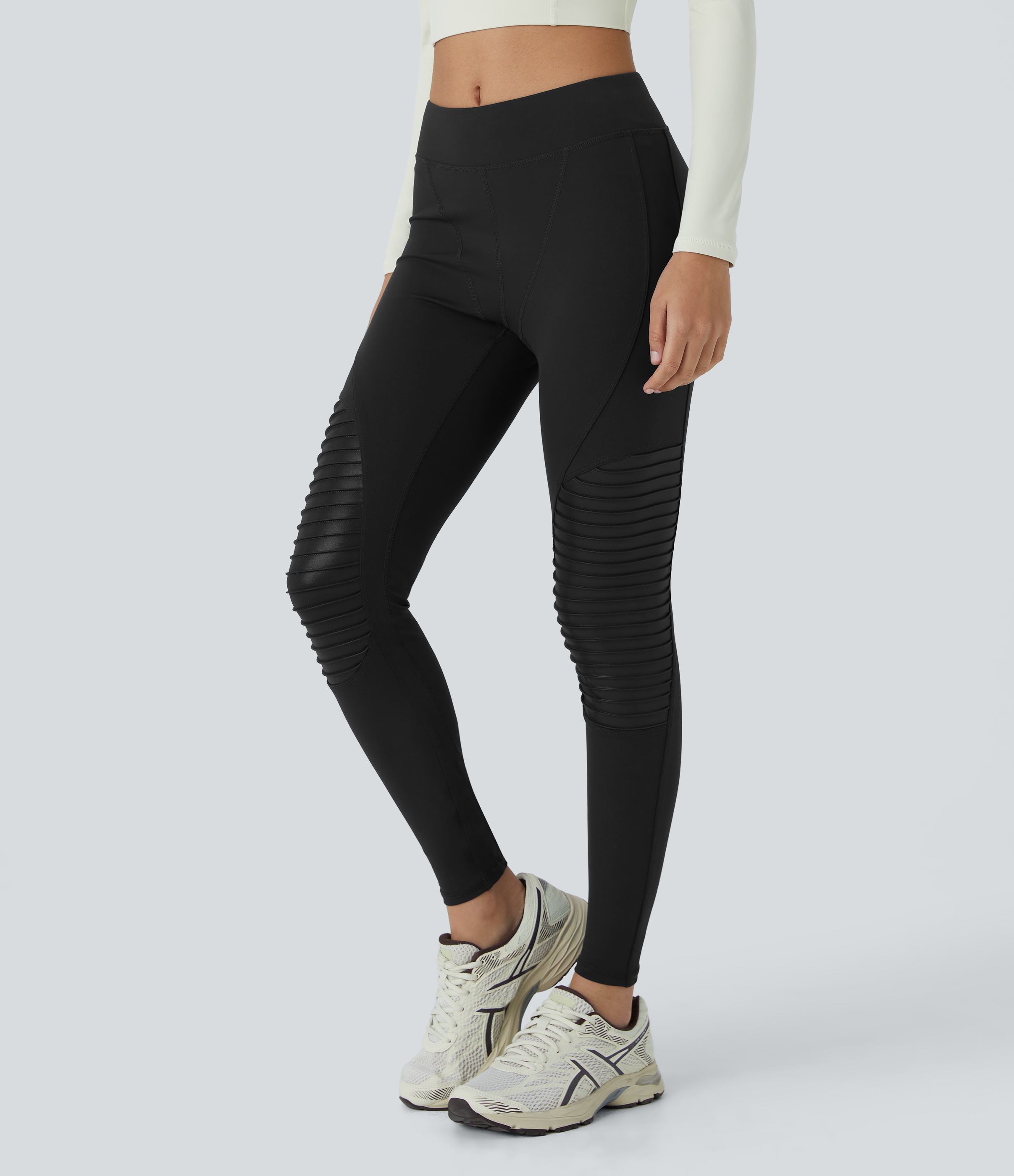 Halara HaloTek Airв„ў Mid Rise Contrast Foil Print 7/8 Casual Moto Leggings  - Black - M(7/8) gym leggings leggings with pockets 