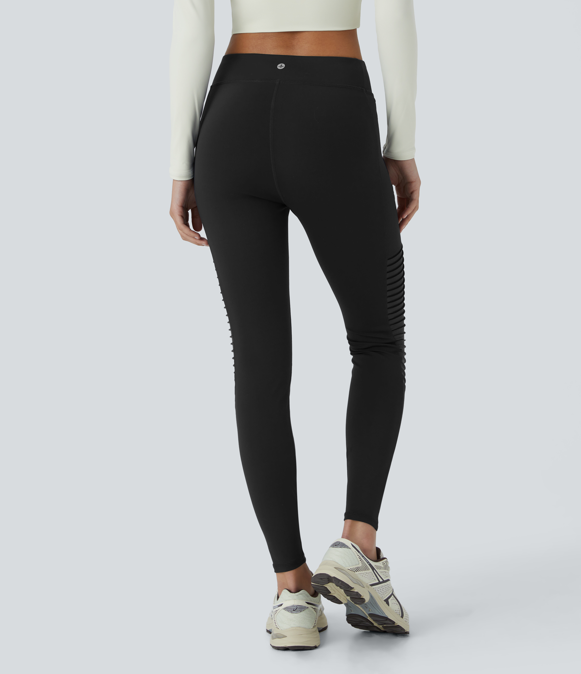 Halara HaloTek Airв„ў Mid Rise Contrast Foil Print 7/8 Casual Moto Leggings  - Black - M(7/8) gym leggings leggings with pockets 