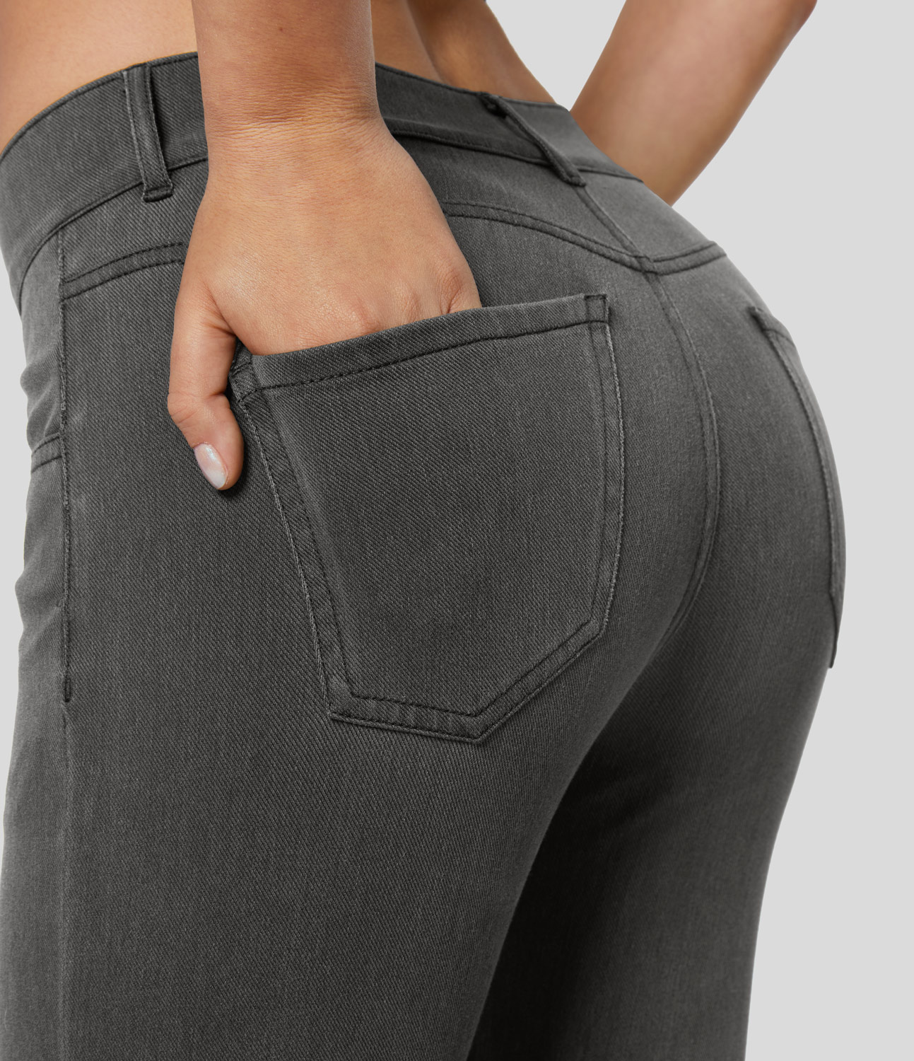 

Halara HalaraMagicв„ў Mid Rise Multiple Pockets Washed Stretchy Knit Work Bootcut Jeans - Light Gray Washed Denim