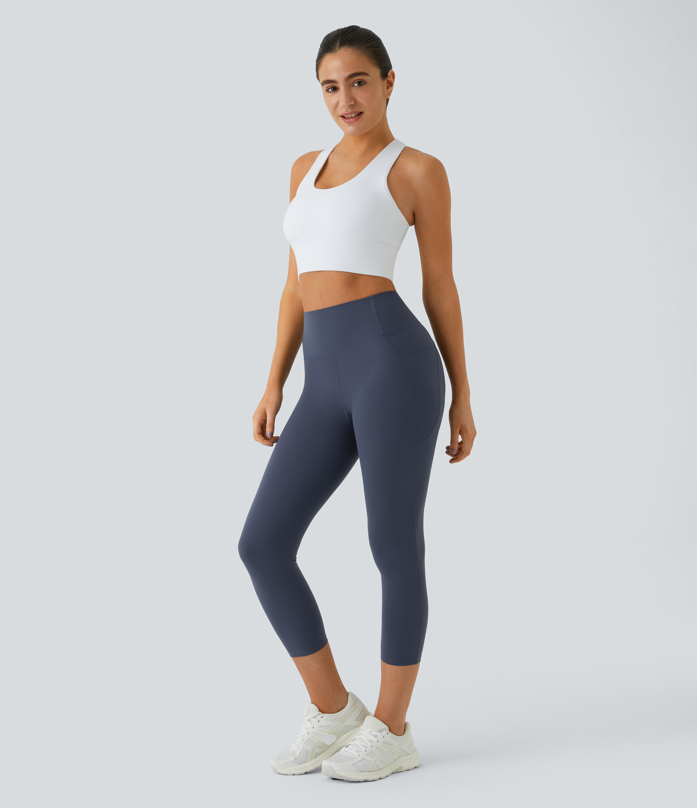 Halara SoCinched High Waisted Side Pocket Training Capri Leggings  - Mood Indigo - XS gym leggings leggings with pockets 
