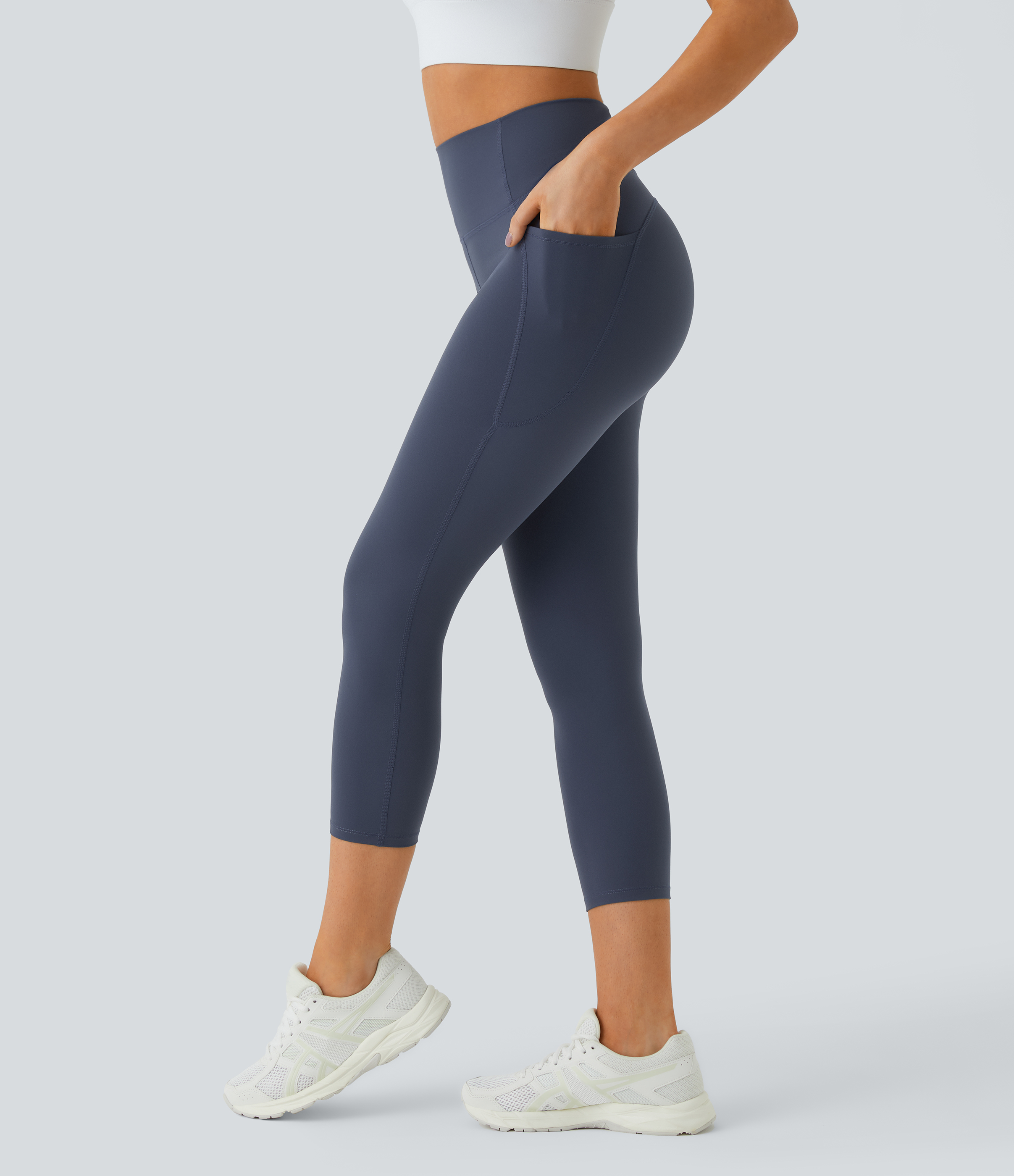 Halara SoCinched High Waisted Side Pocket Training Capri Leggings  - Mood Indigo - XS gym leggings leggings with pockets 