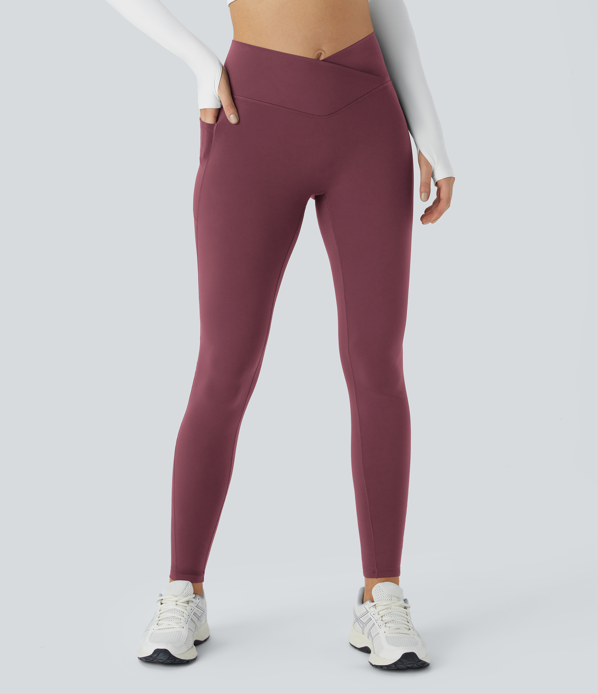 Halara Patitoffв„ў Pet Hair Resistant Fleece Lined Crossover Side Pocket Casual 7/8 Leggings  - Nocturne - L gym leggings leggings with pockets 
