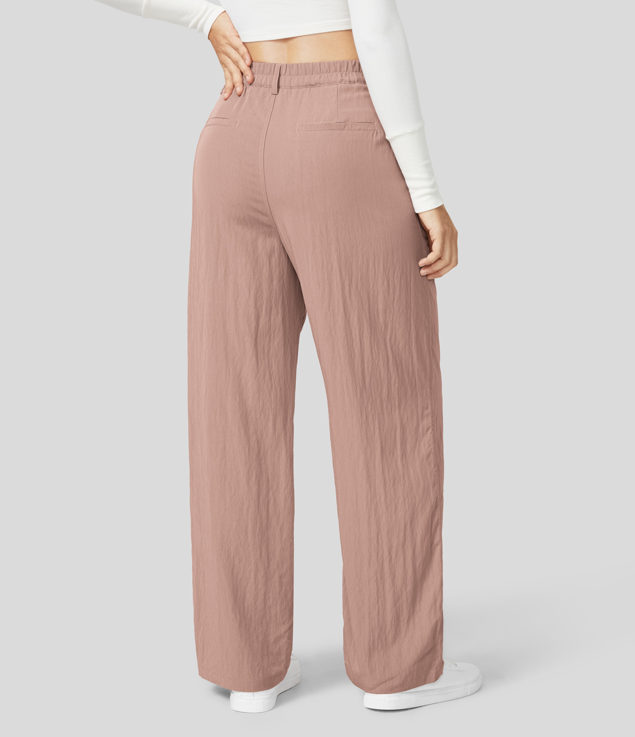Halara Mid Rise Button Zipper Plicated Side Pocket Wide Leg Casual Cotton Pants  - Red Jade Pink - XS(regular) sweatpants jogger pants 