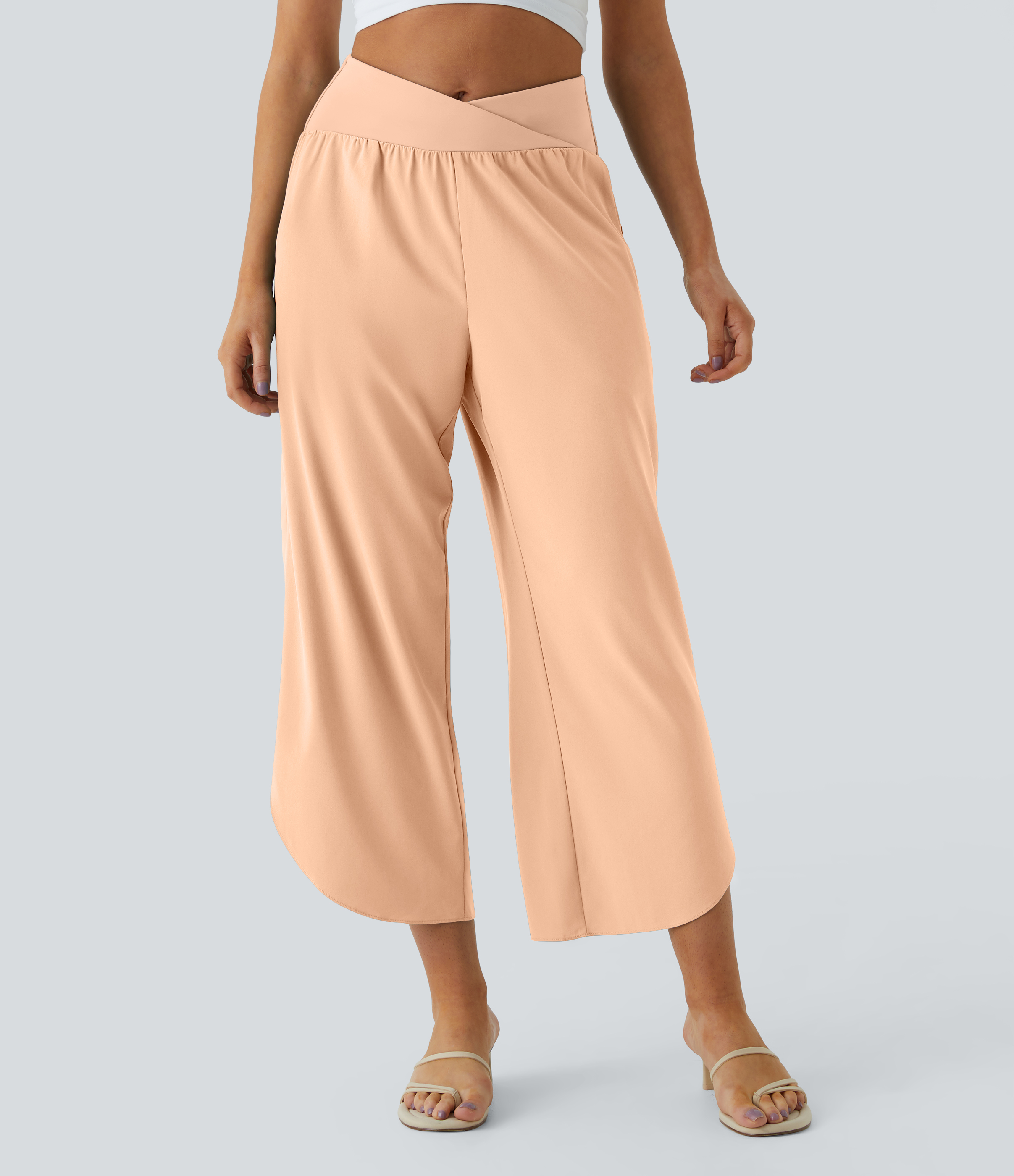 Halara Breezefulв„ў High Waisted Crossover Side Pocket Split Quick Dry Resort Pants  - Peach Orange - S(regular) sweatpants jogger pants 