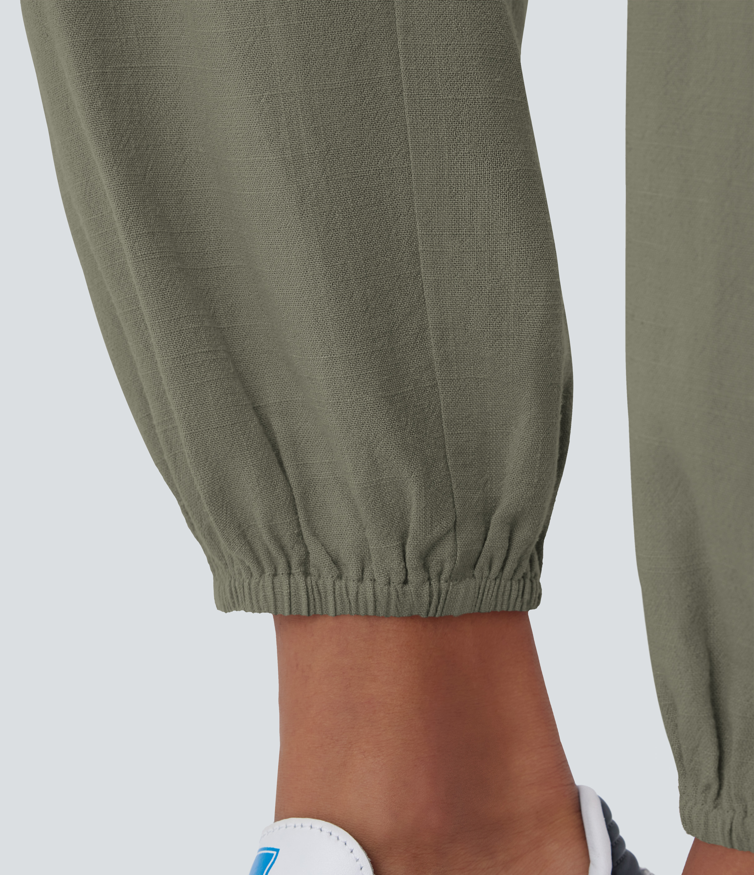 Halara High Waisted Side Pocket Linen-blend Casual Joggers  - Dusty Olive - XL(regular) 