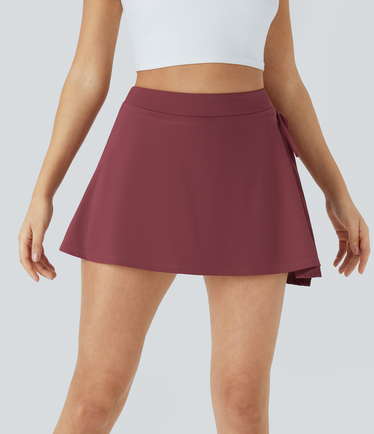 Halara Everyday Softlyzeroв„ў Airy Mid Rise Tie Side A Line 2-in-1 Side Pocket Mini Cool Touch Skirt  - Cordovan - M midi skirt a line skirt 