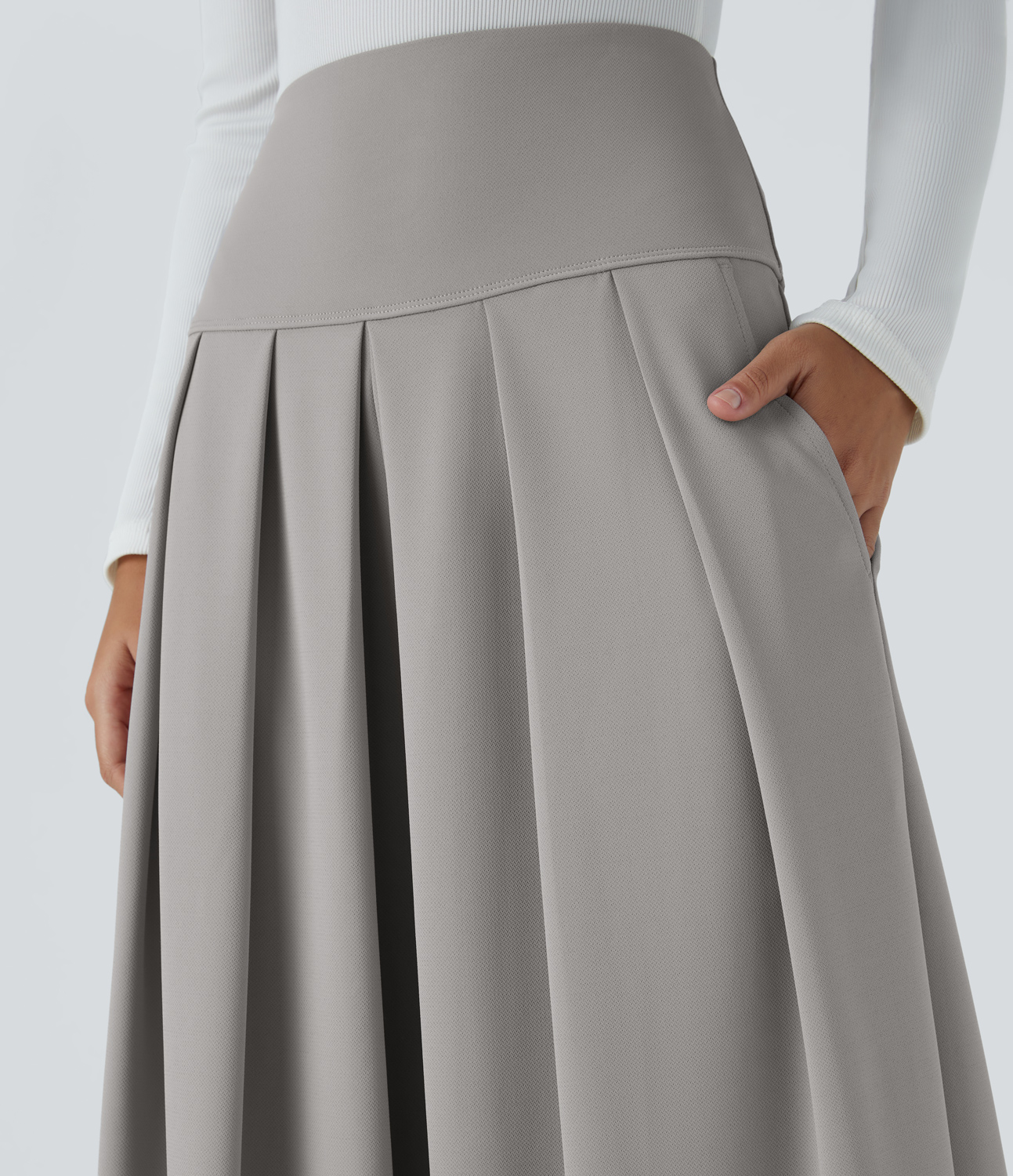 Halara Super High Waisted Pleated Side Pocket Wide Leg Crepe Work Pants  - Paloma - XL(regular) sweatpants jogger pants stacked sweatpants 