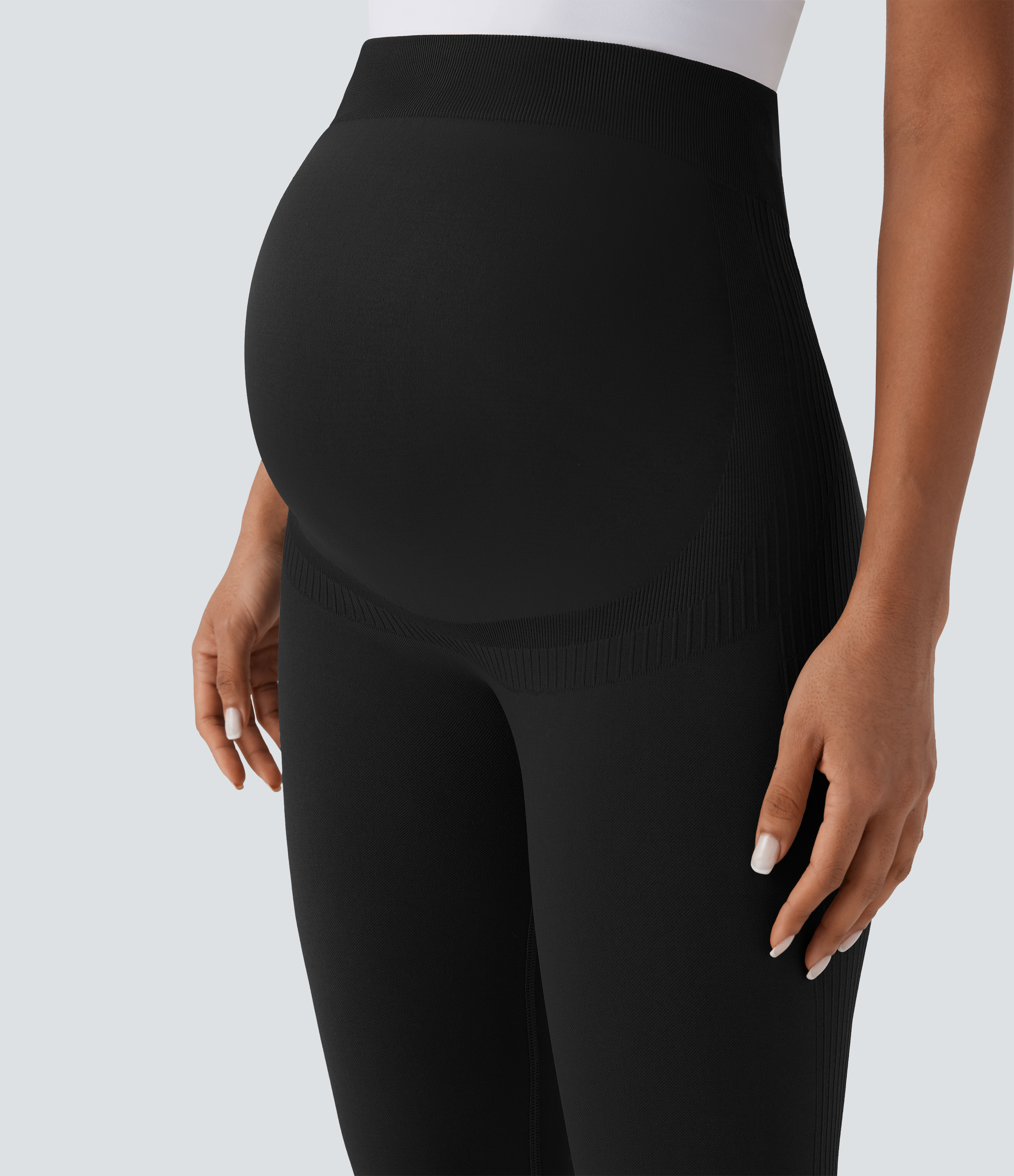 Halara Seamless Flow Super High Waisted 7/8 Yoga Maternity Leggings  - Black - S gym leggings leggings with pockets leggings with butt lift 