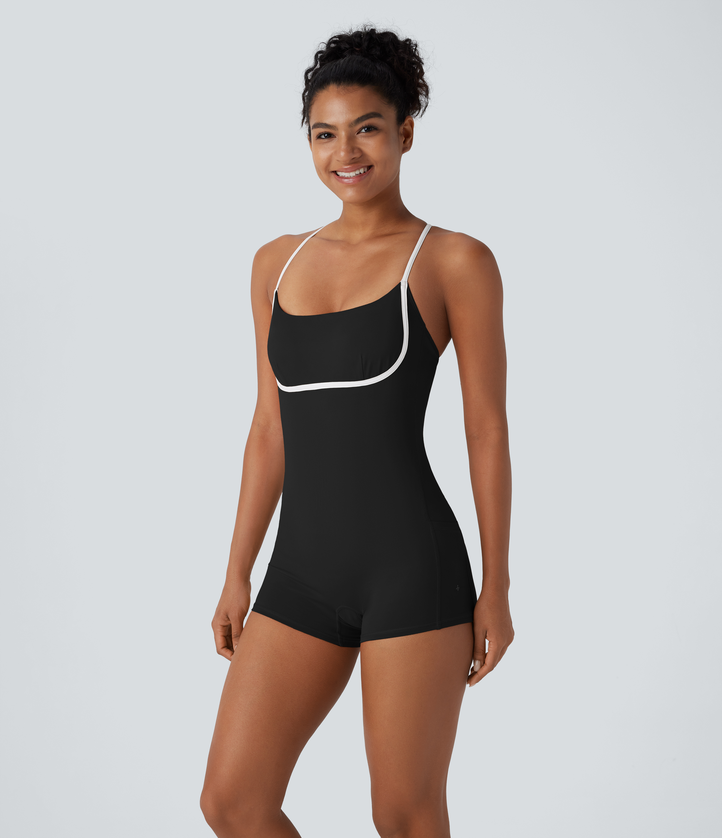 Halara Softlyzeroв„ў Airy Backless Adjustable Strap Color Block Side Pocket 2 Piece Set Cool Touch Yoga Bodysuit & Skirt Workout Dress - Black - XL 