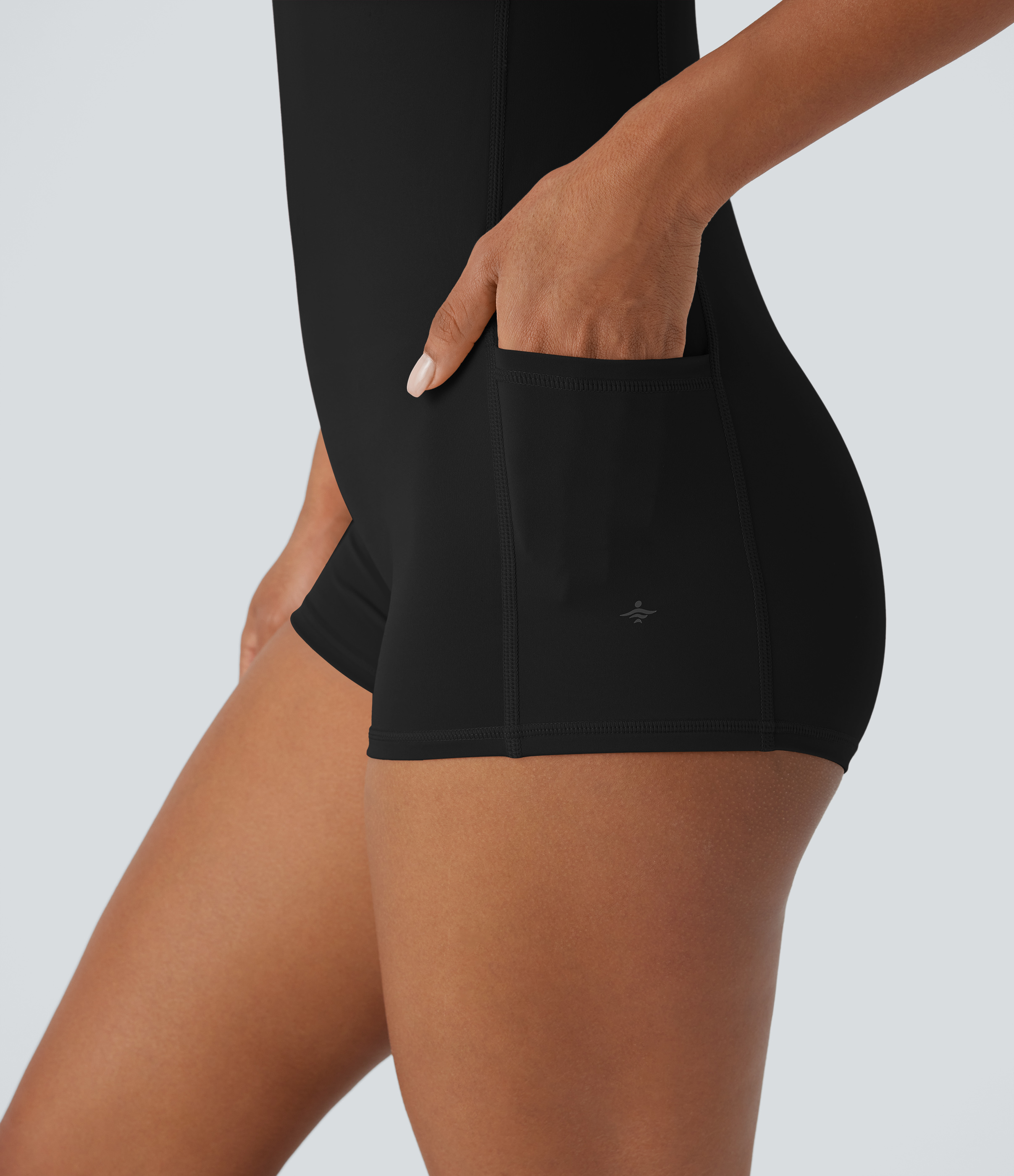 Halara Softlyzeroв„ў Airy Backless Adjustable Strap Color Block Side Pocket 2 Piece Set Cool Touch Yoga Bodysuit & Skirt Workout Dress - Black - XL 