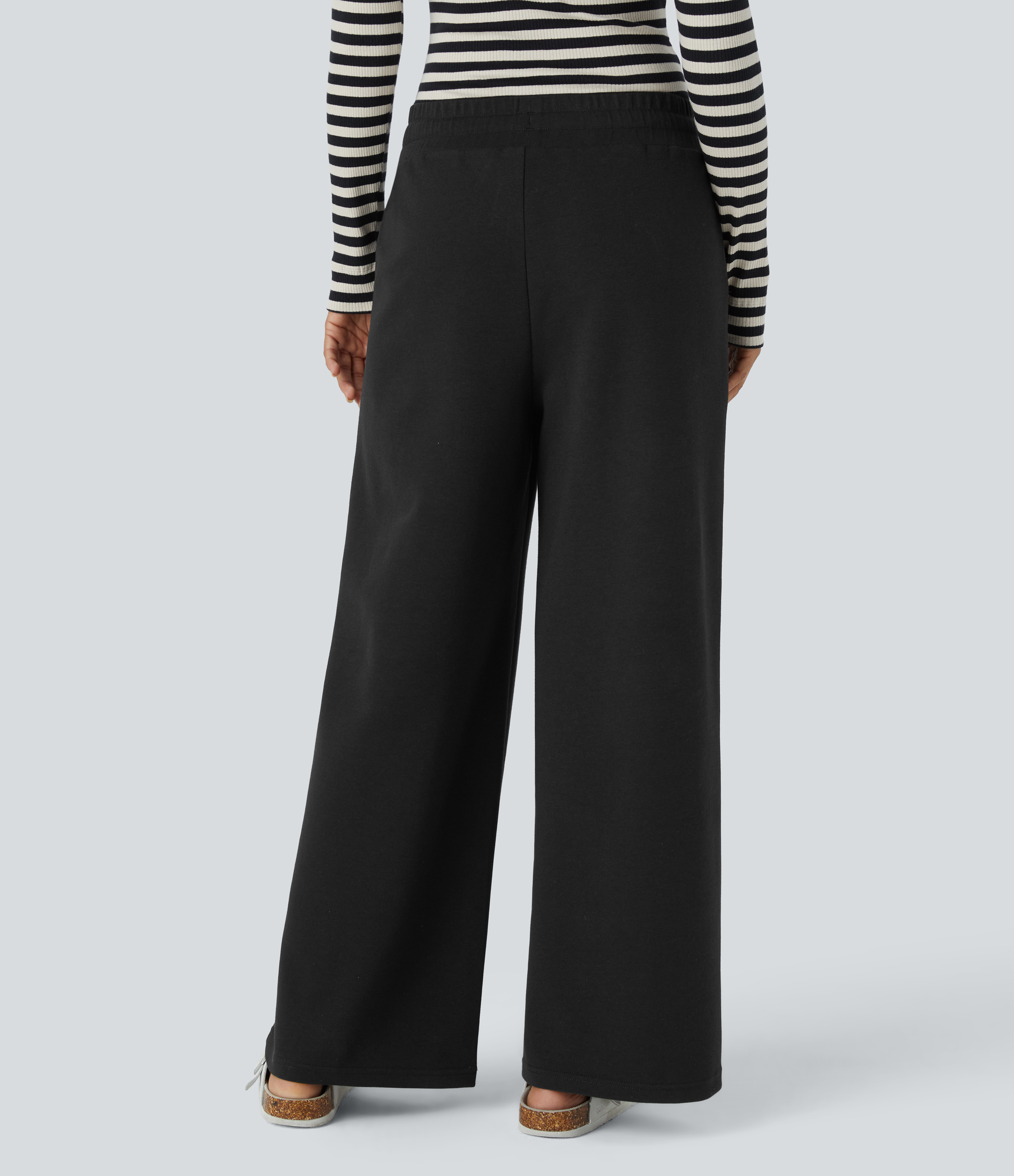 Halara Mid Rise Drawstring Side Pocket Straight Leg Casual Pants  - Black - S(regular) sweatpants jogger pants stacked sweatpants 