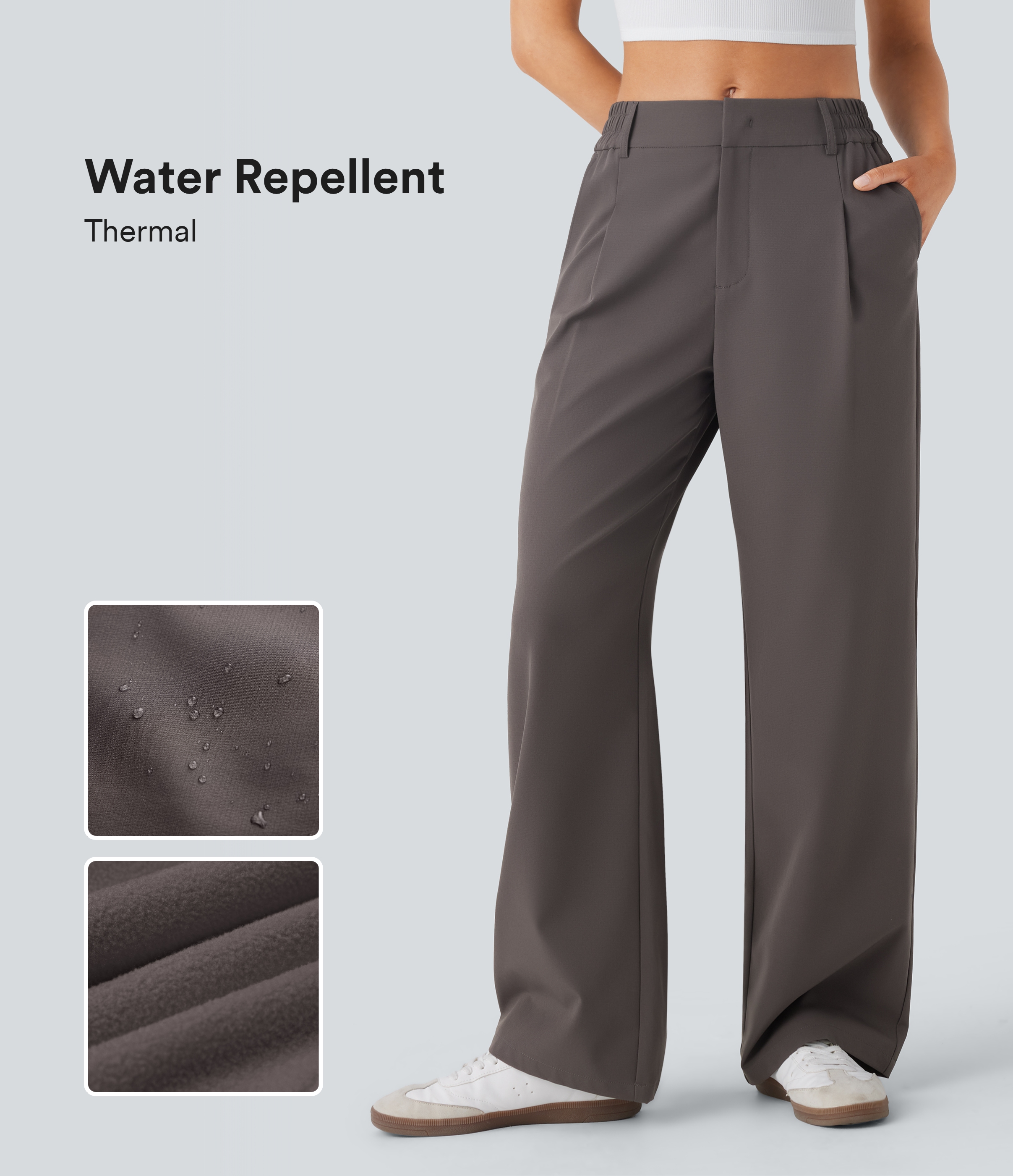 Halara Water Repellent Wear-Resistant Mid High Waisted Zipper Side Pocket Thermal Straight Leg Work  Pants  - Eiffel Tower - L(regular) 