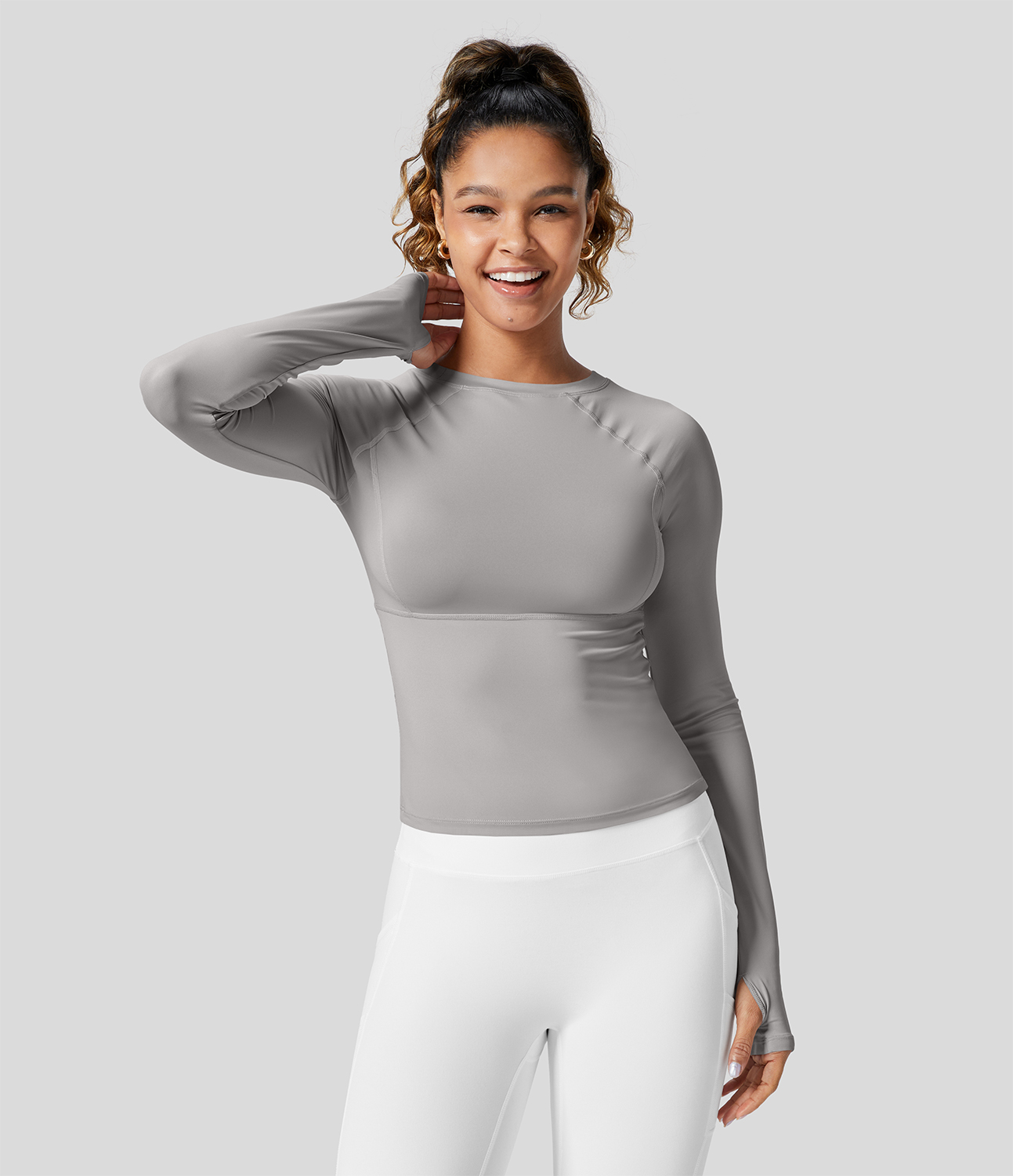 

Halara Solid Thumb Hole Yoga Sports Top - Mica Gray Denim