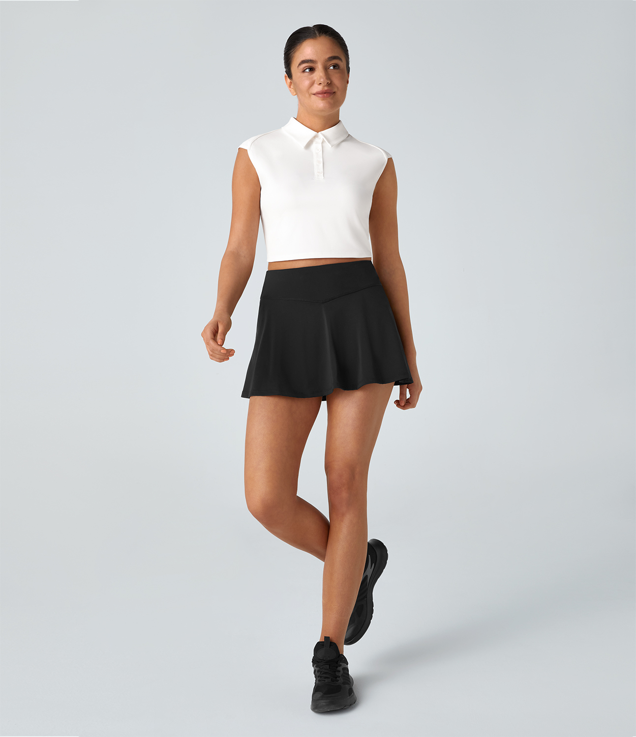 Halara Polo Neck Cap Sleeve Quick Dry Tennis Sports Top  - White - XS 