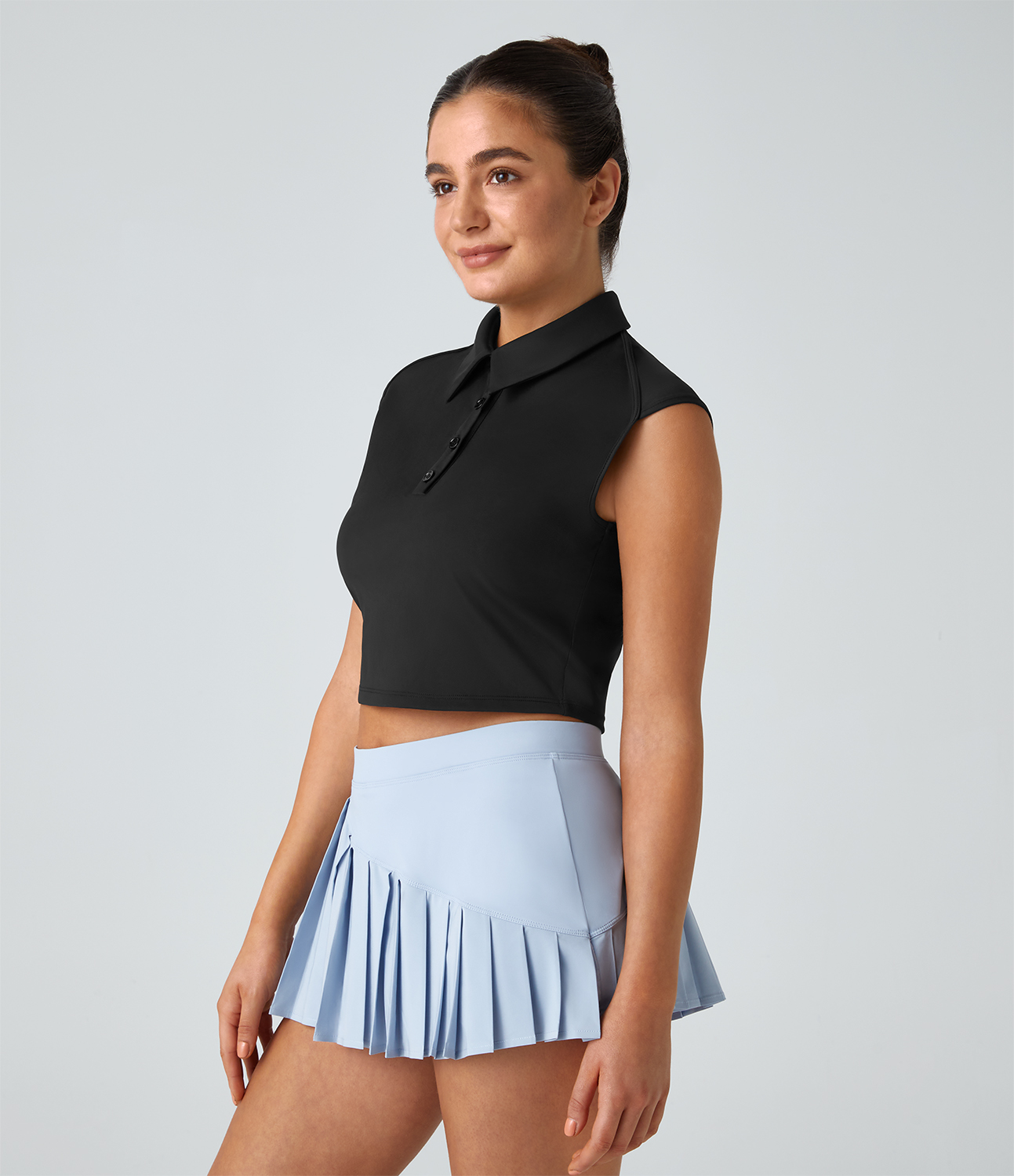 Halara Polo Neck Cap Sleeve Quick Dry Tennis Sports Top  - Black - S 