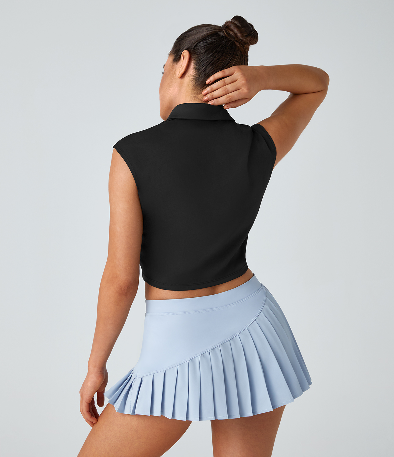 Halara Polo Neck Cap Sleeve Quick Dry Tennis Sports Top  - Black - S 