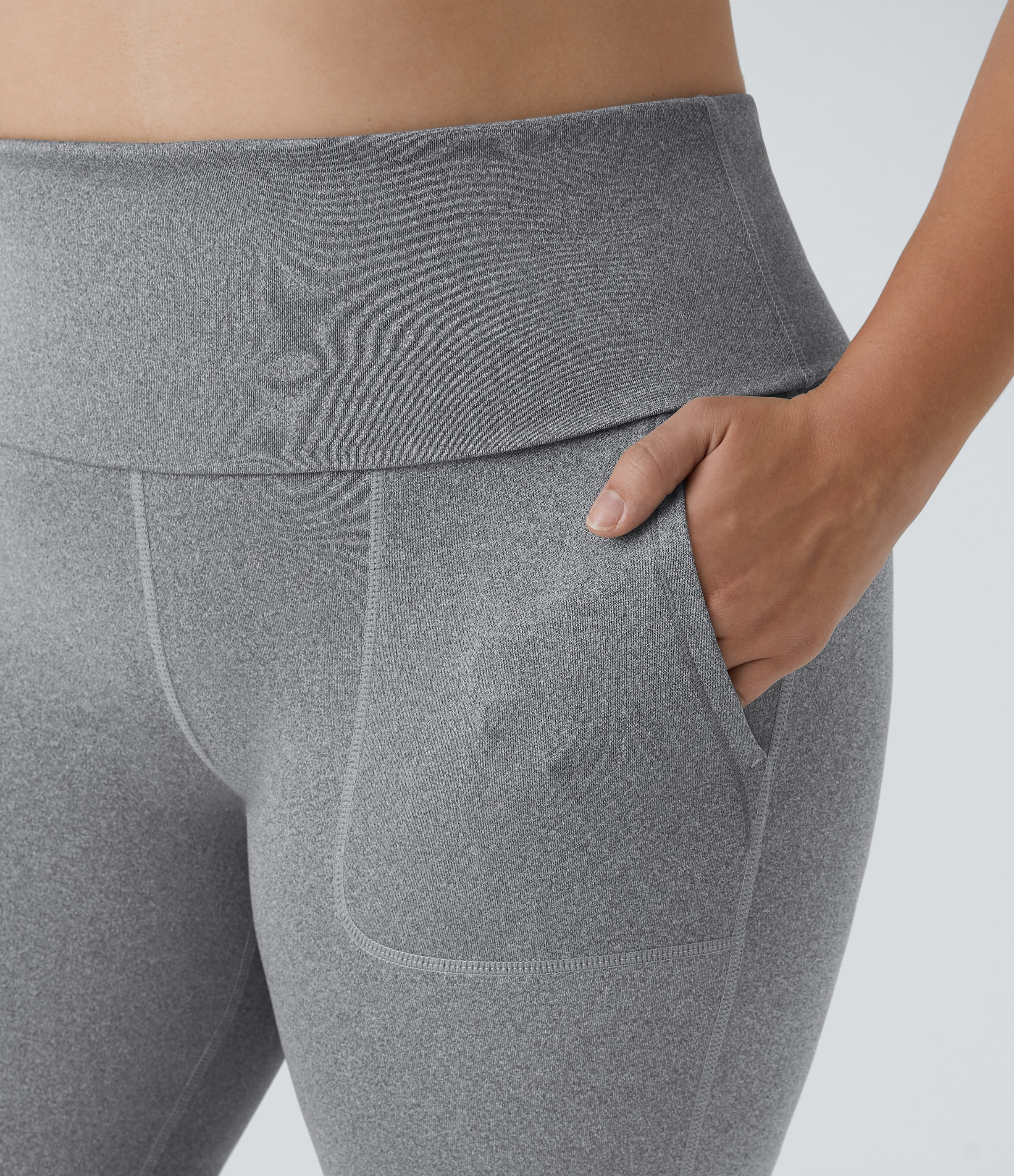 Halara Super High Waisted Foldover Pocket Full Length Flare Plus Size Leggings  - Mottled Light Grey - 1X 
