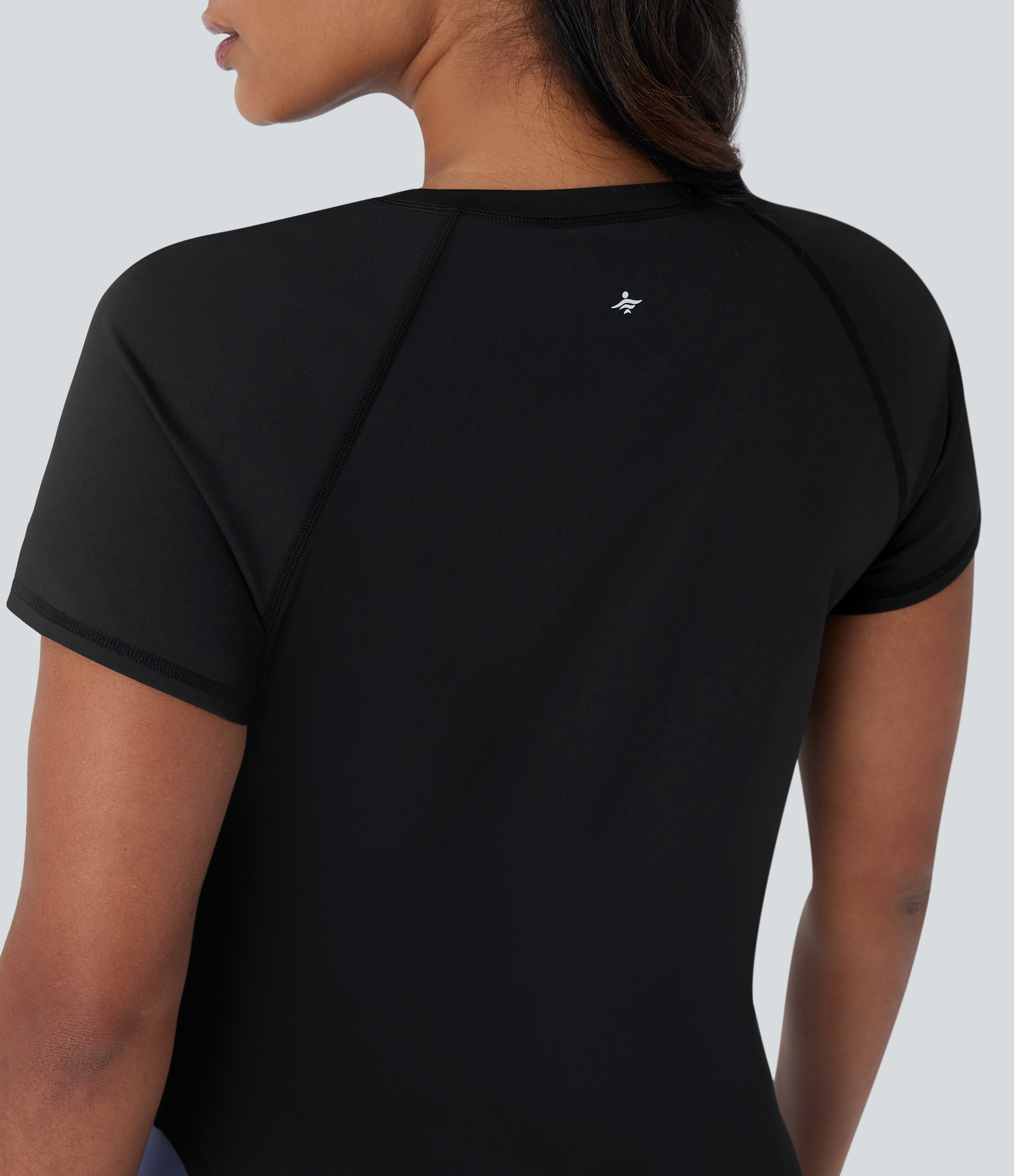 Halara Softlyzeroв„ў QuickDry Round Neck Short Sleeve Contrast Mesh Curved Hem Quick Dry Running Sports Top  - Black - XS 