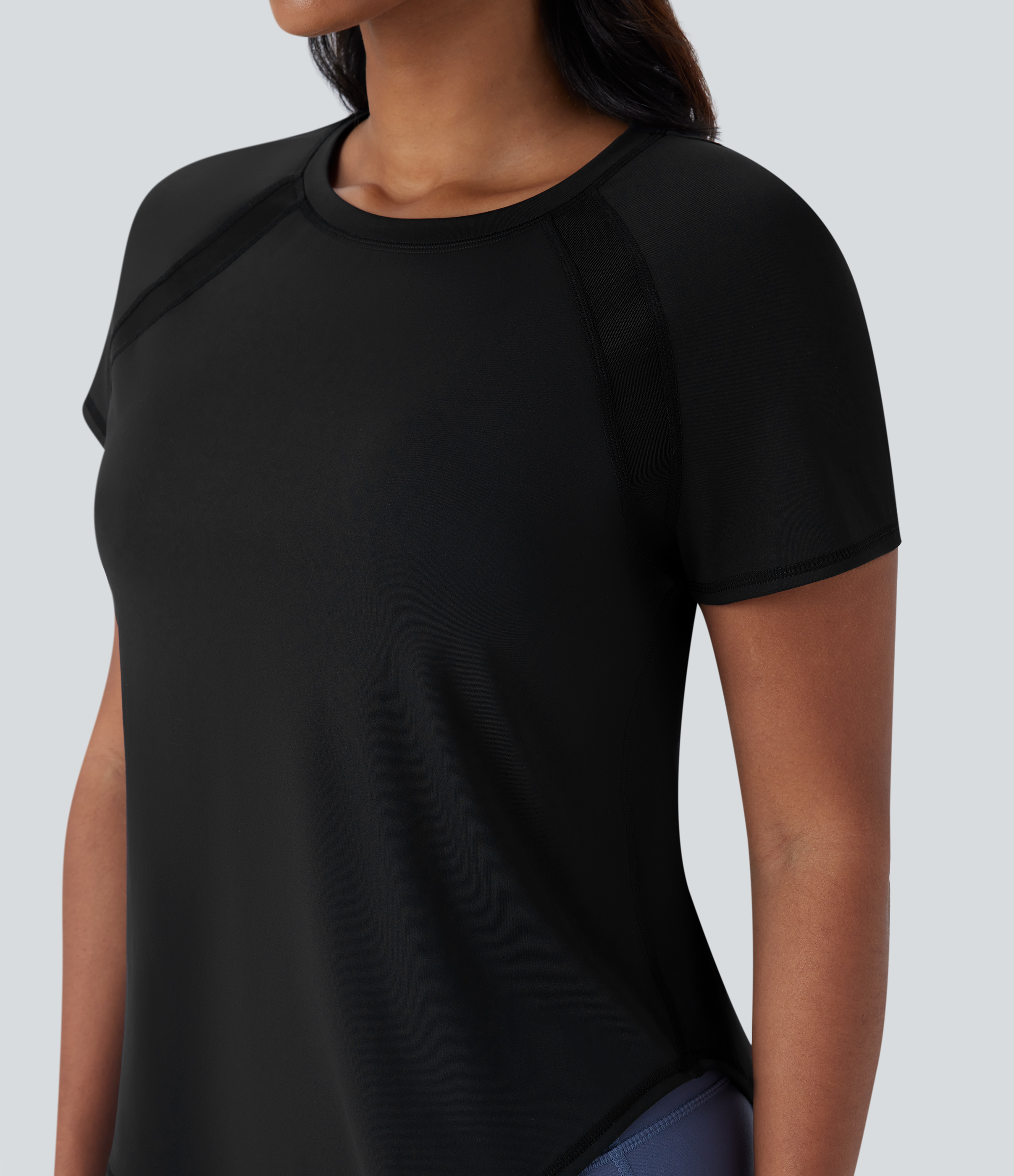 Halara Softlyzeroв„ў QuickDry Round Neck Short Sleeve Contrast Mesh Curved Hem Quick Dry Running Sports Top  - Black - XS 