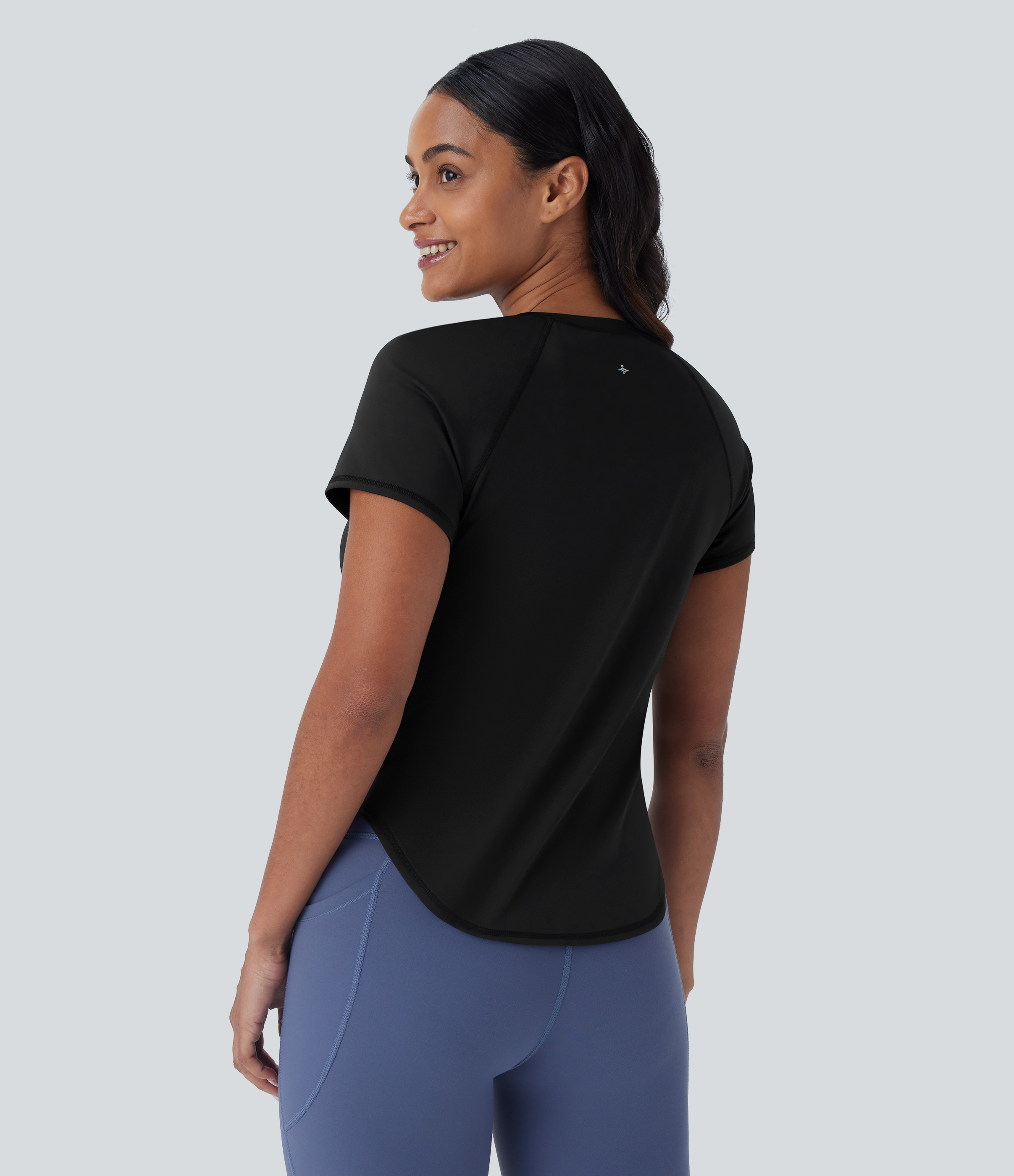 Halara Softlyzeroв„ў QuickDry Round Neck Short Sleeve Contrast Mesh Curved Hem Quick Dry Running Sports Top  - Black - XS 