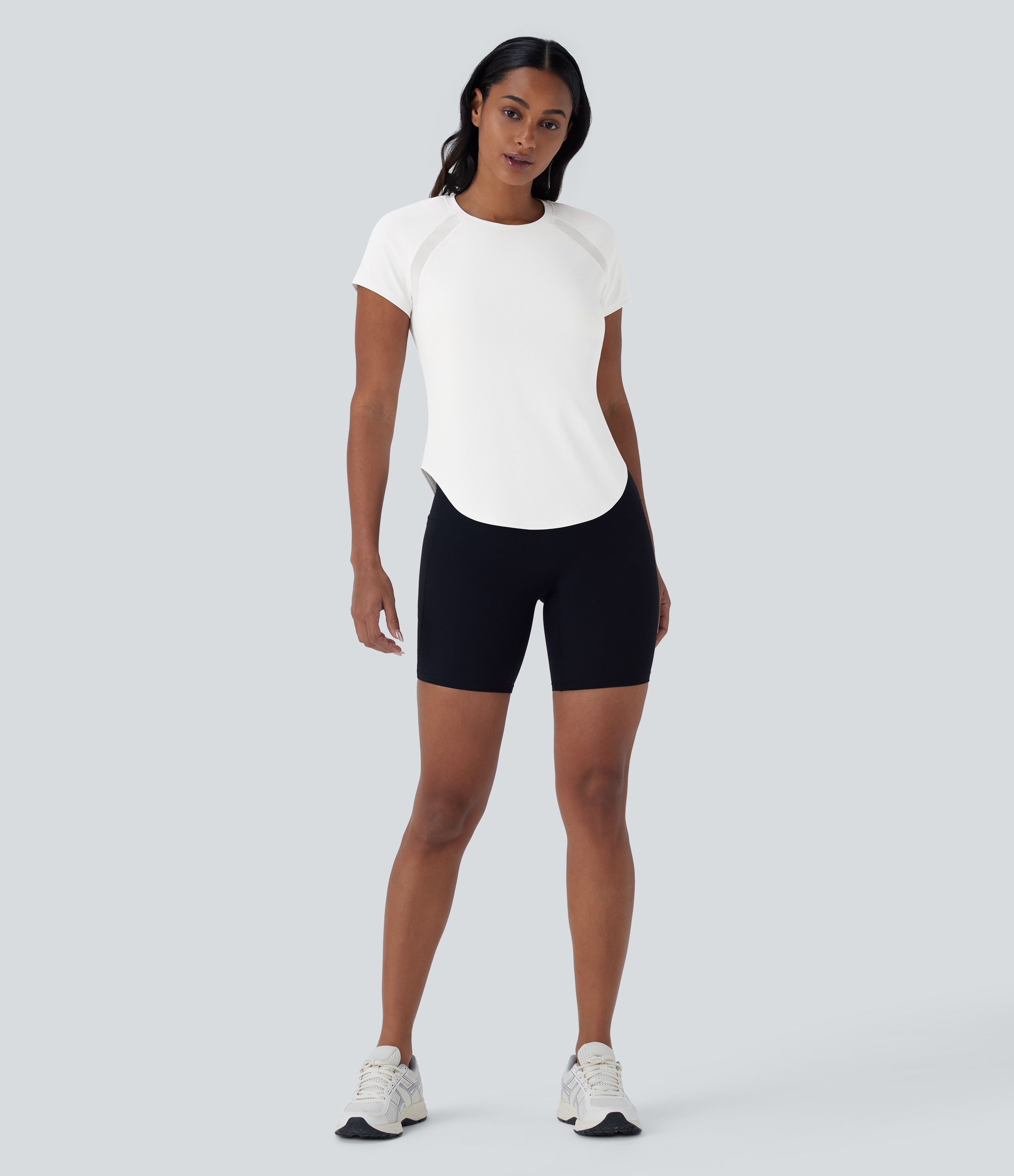 Halara Softlyzeroв„ў QuickDry Round Neck Short Sleeve Contrast Mesh Curved Hem Quick Dry Running Sports Top  - White - XL 
