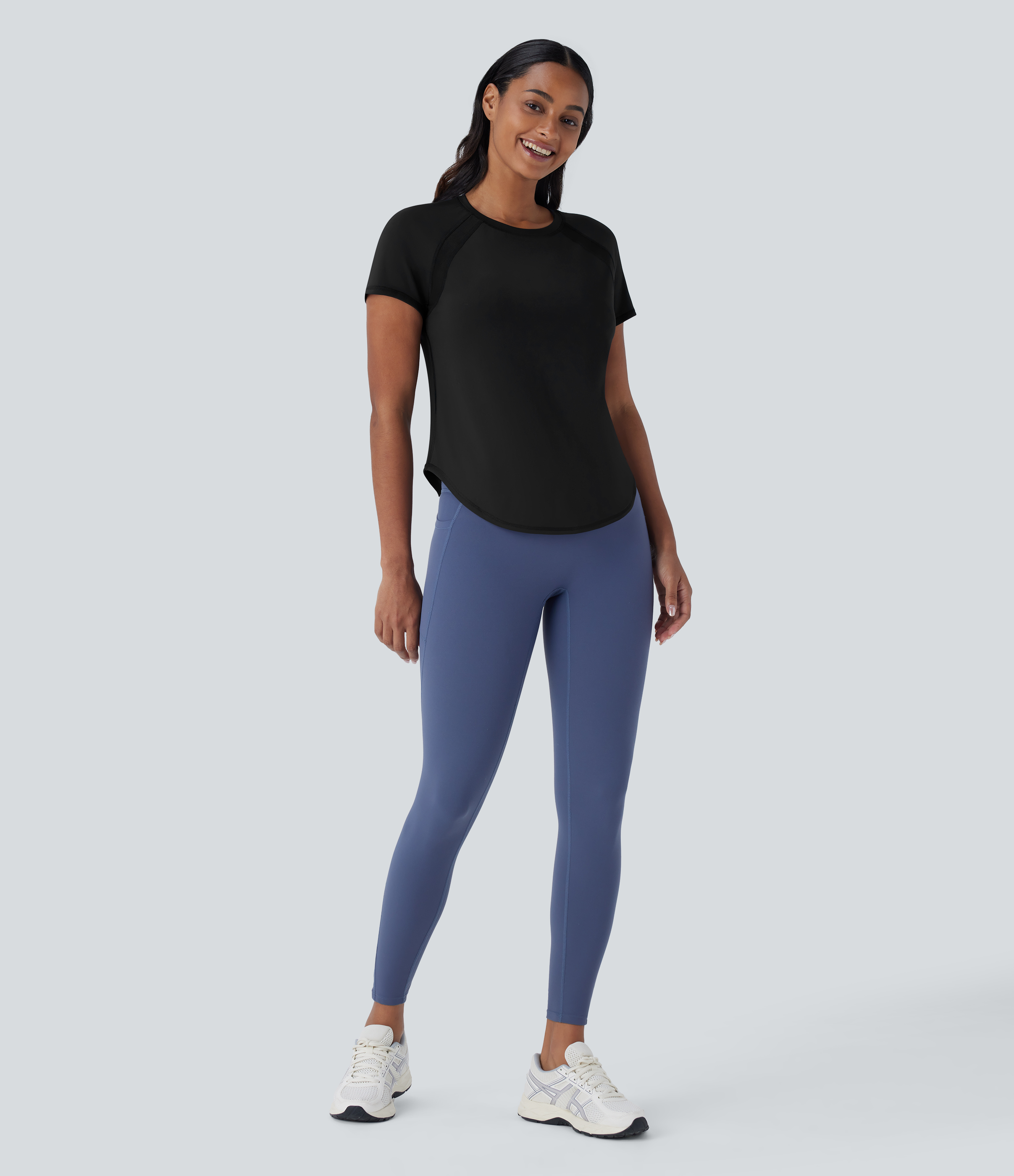 Halara Softlyzeroв„ў QuickDry Round Neck Short Sleeve Contrast Mesh Curved Hem Quick Dry Running Sports Top  - Black - XS 